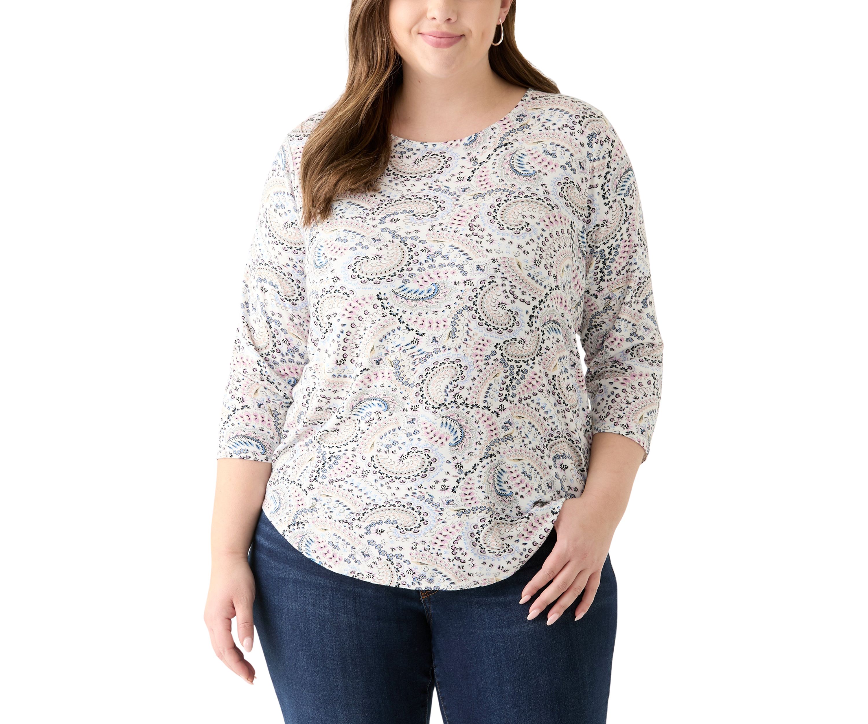 Plus Size 3/4 Sleeve Pleat Back Knit Top