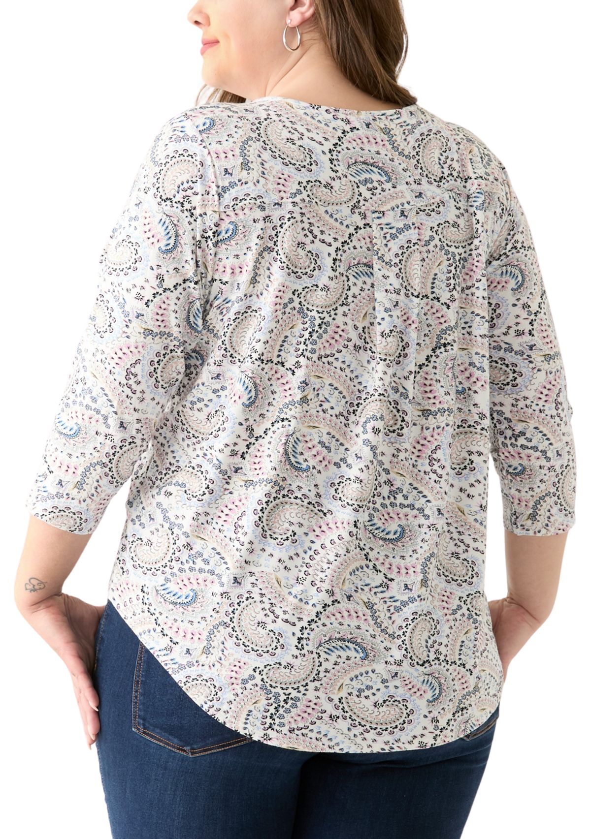 Plus Size 3/4 Sleeve Pleat Back Knit Top