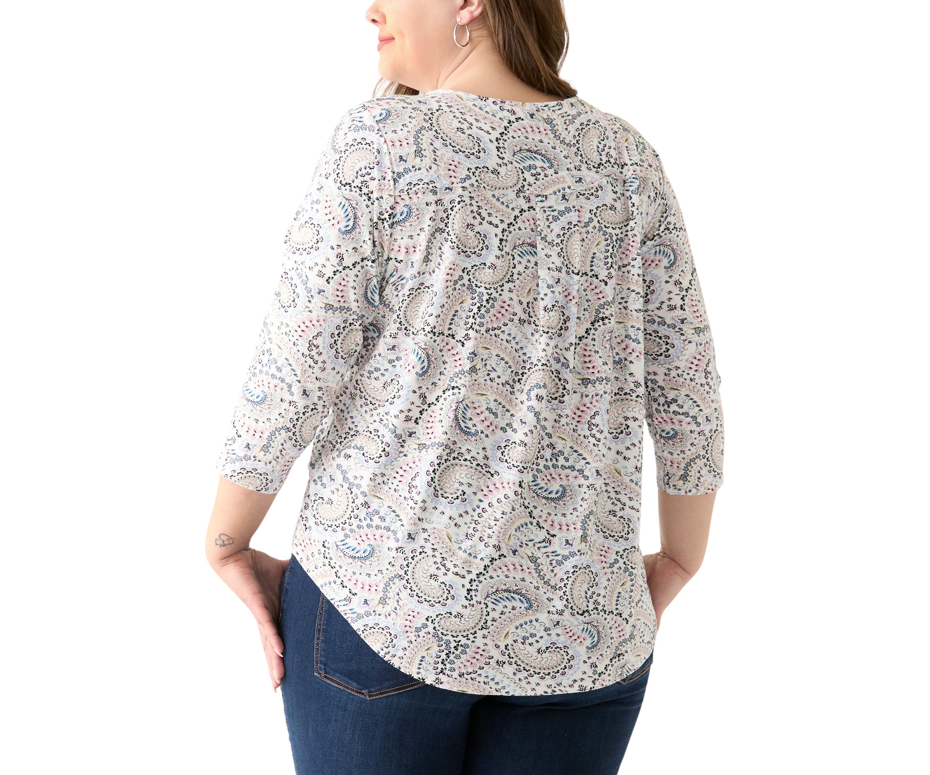 Plus Size 3/4 Sleeve Pleat Back Knit Top