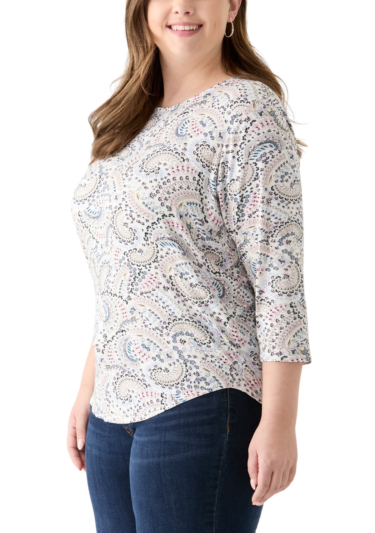 Plus Size 3/4 Sleeve Pleat Back Knit Top