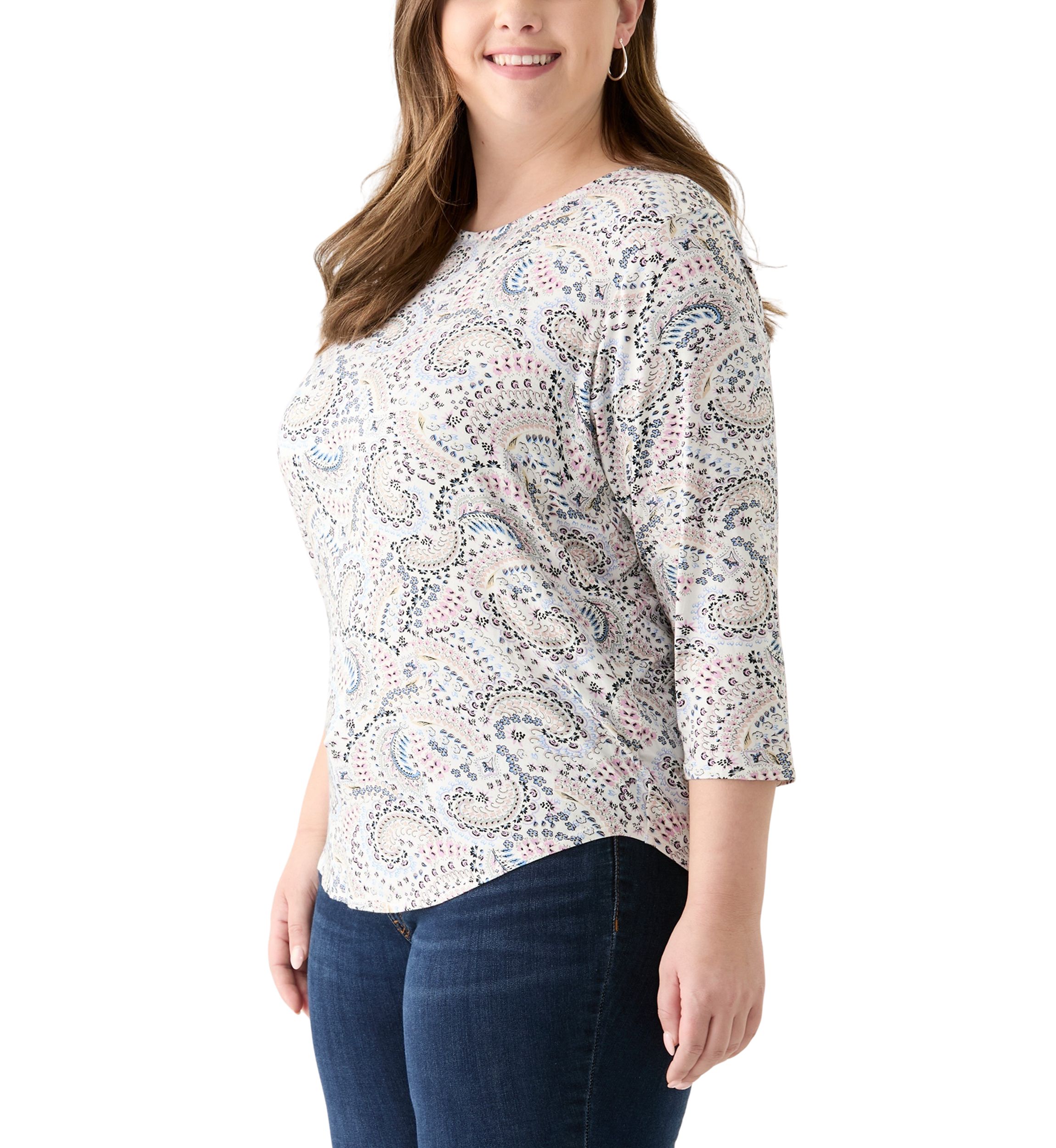 Plus Size 3/4 Sleeve Pleat Back Knit Top
