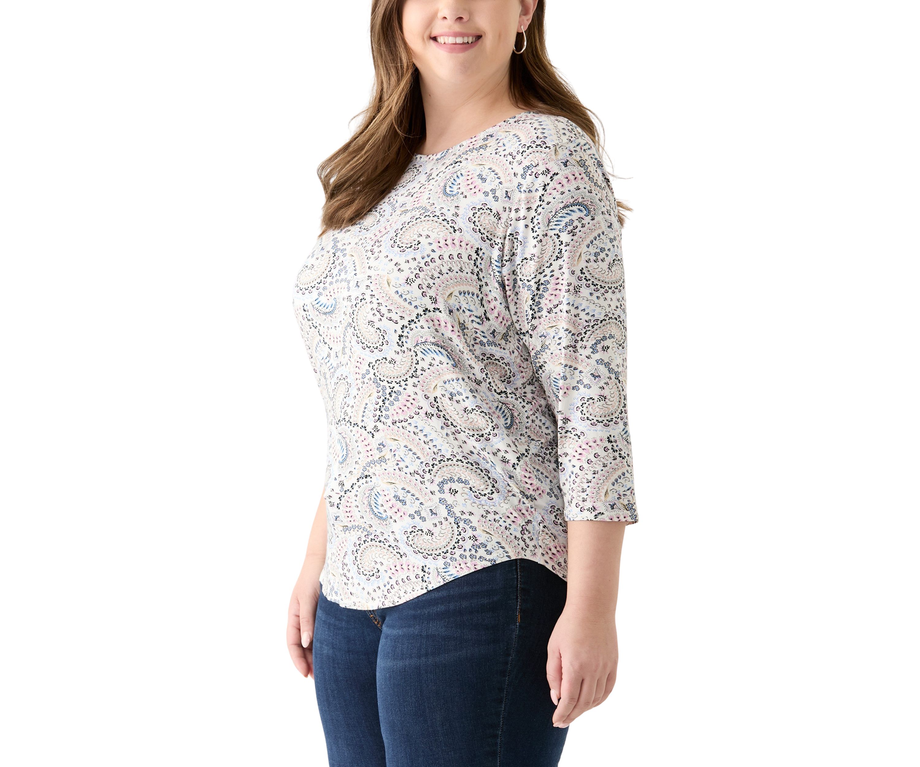 Plus Size 3/4 Sleeve Pleat Back Knit Top