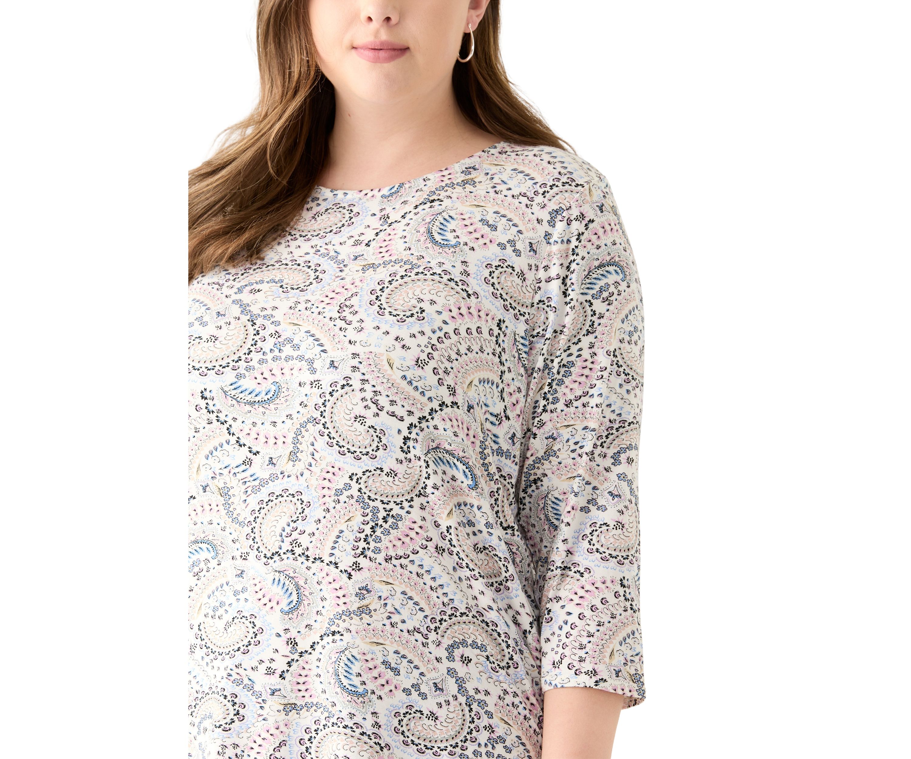 Plus Size 3/4 Sleeve Pleat Back Knit Top