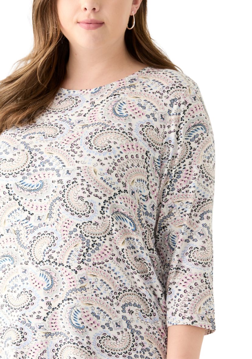 Plus Size 3/4 Sleeve Pleat Back Knit Top