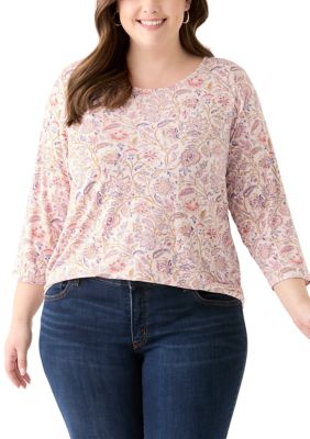 PHILOSOPHY BY REPUBLIC Women's Plus Size 3/4 Sleeve Pleat Back Knit Top