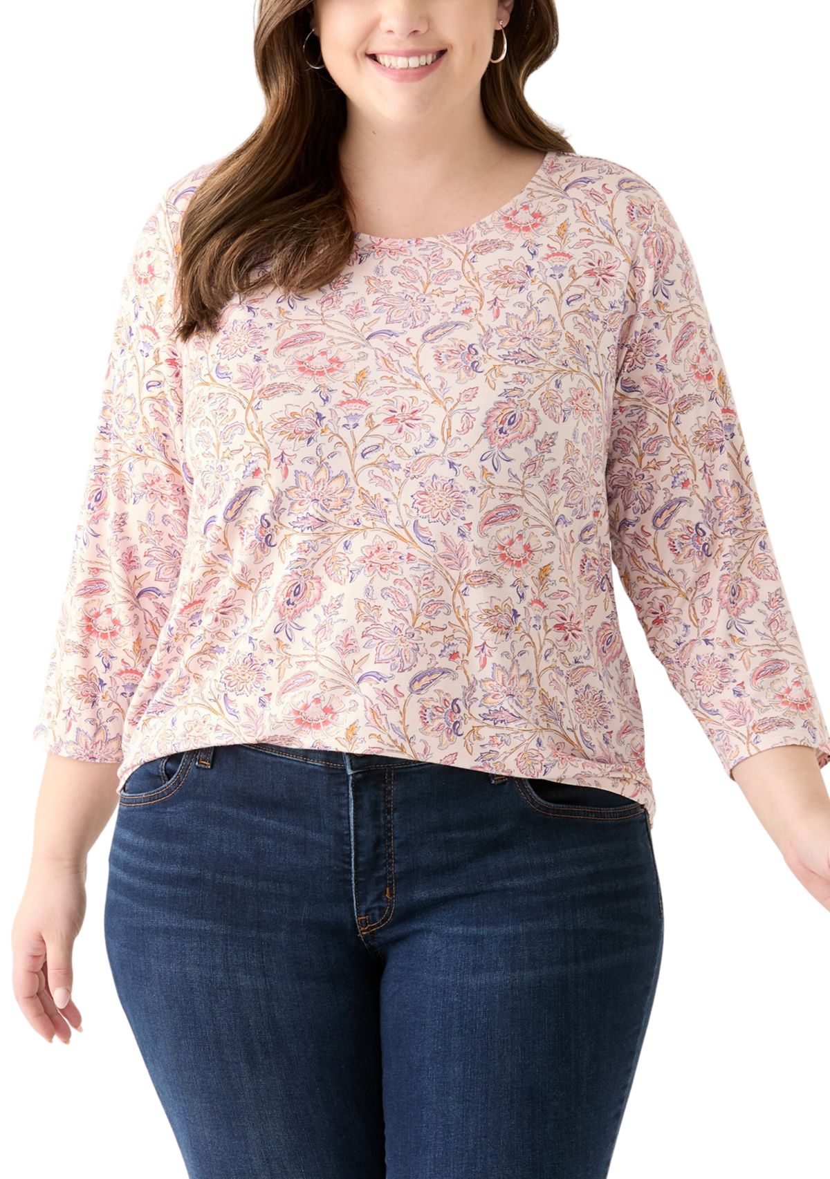 Plus Size 3/4 Sleeve Pleat Back Knit Top