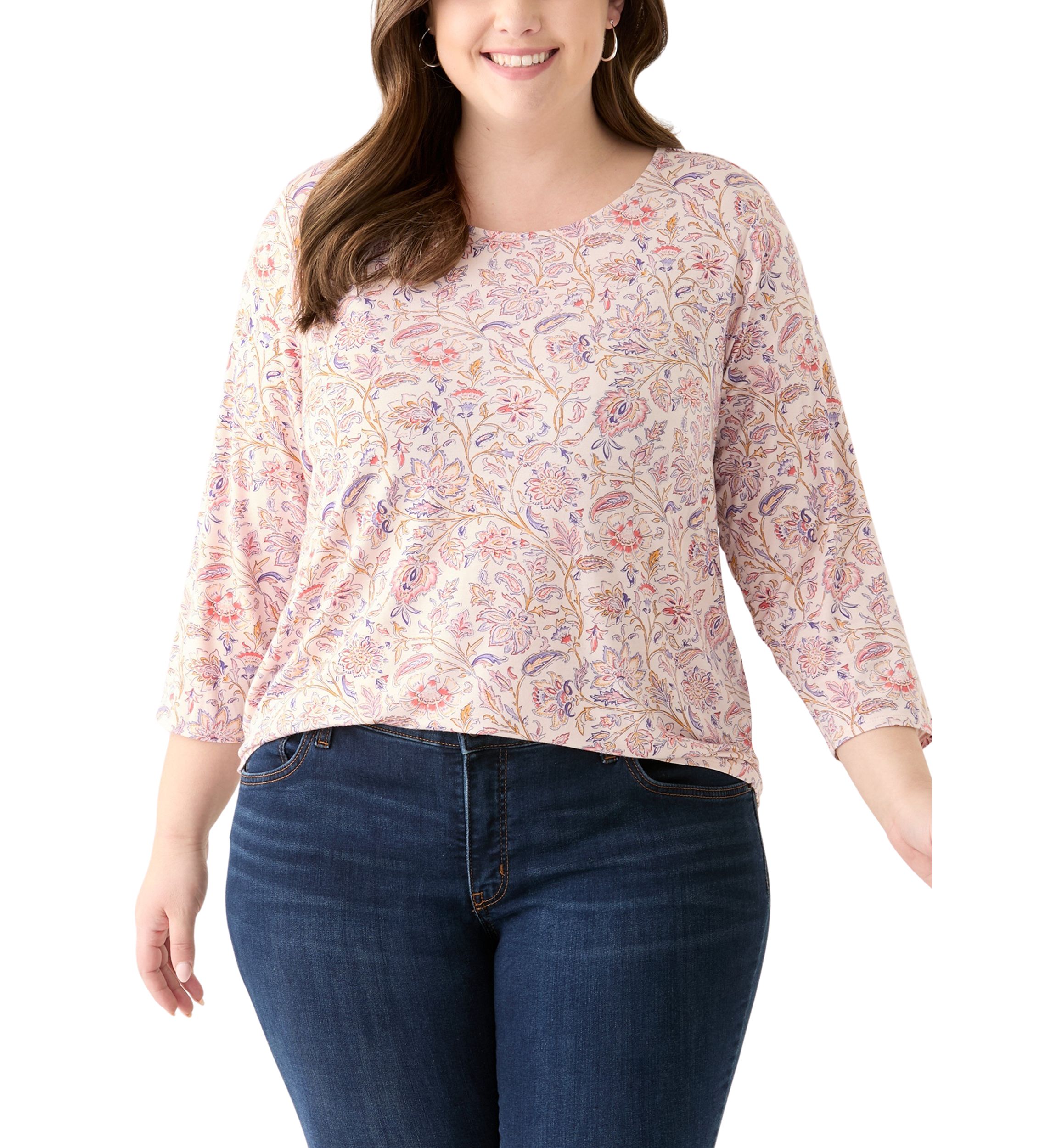 Plus Size 3/4 Sleeve Pleat Back Knit Top