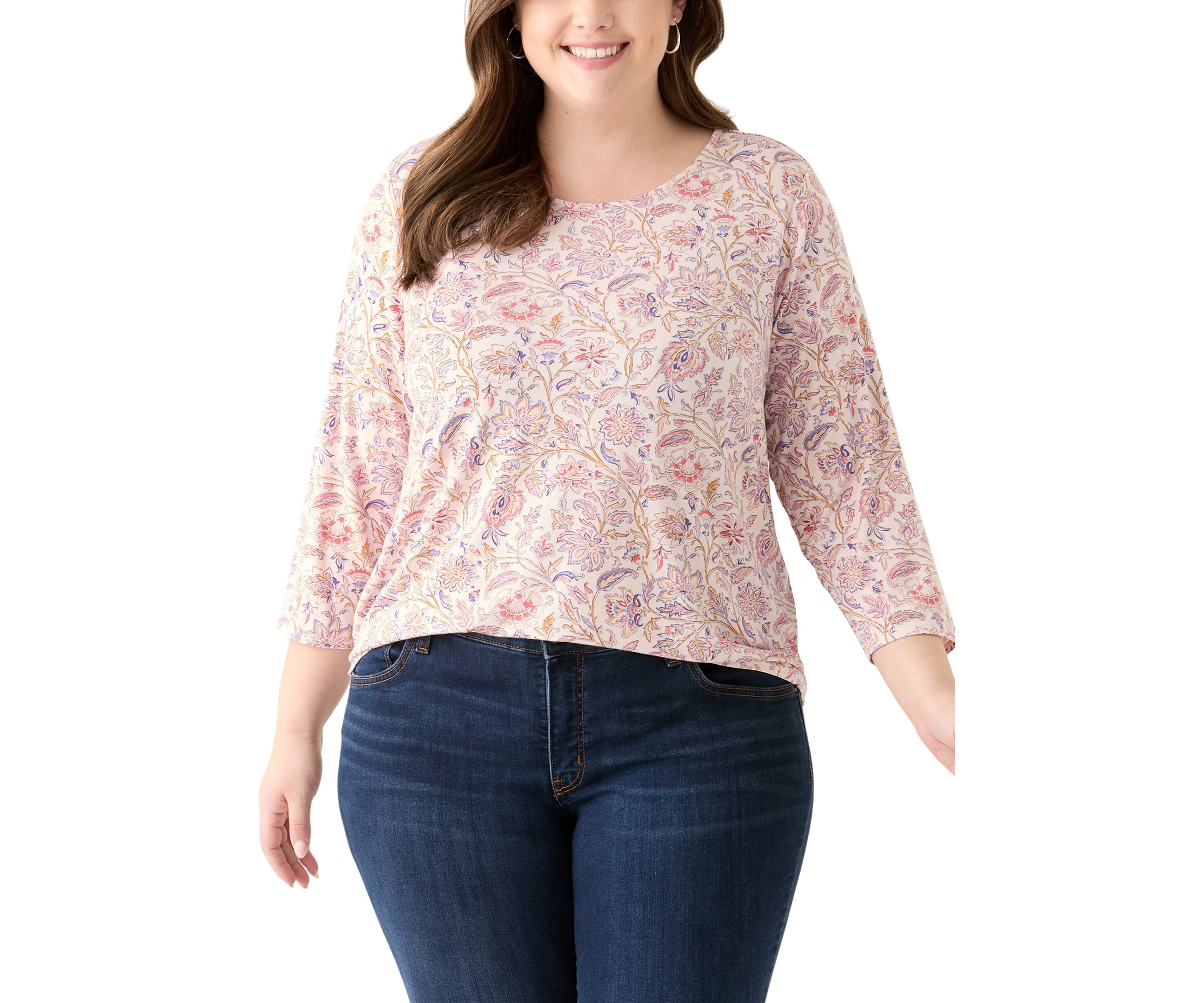 Plus Size 3/4 Sleeve Pleat Back Knit Top