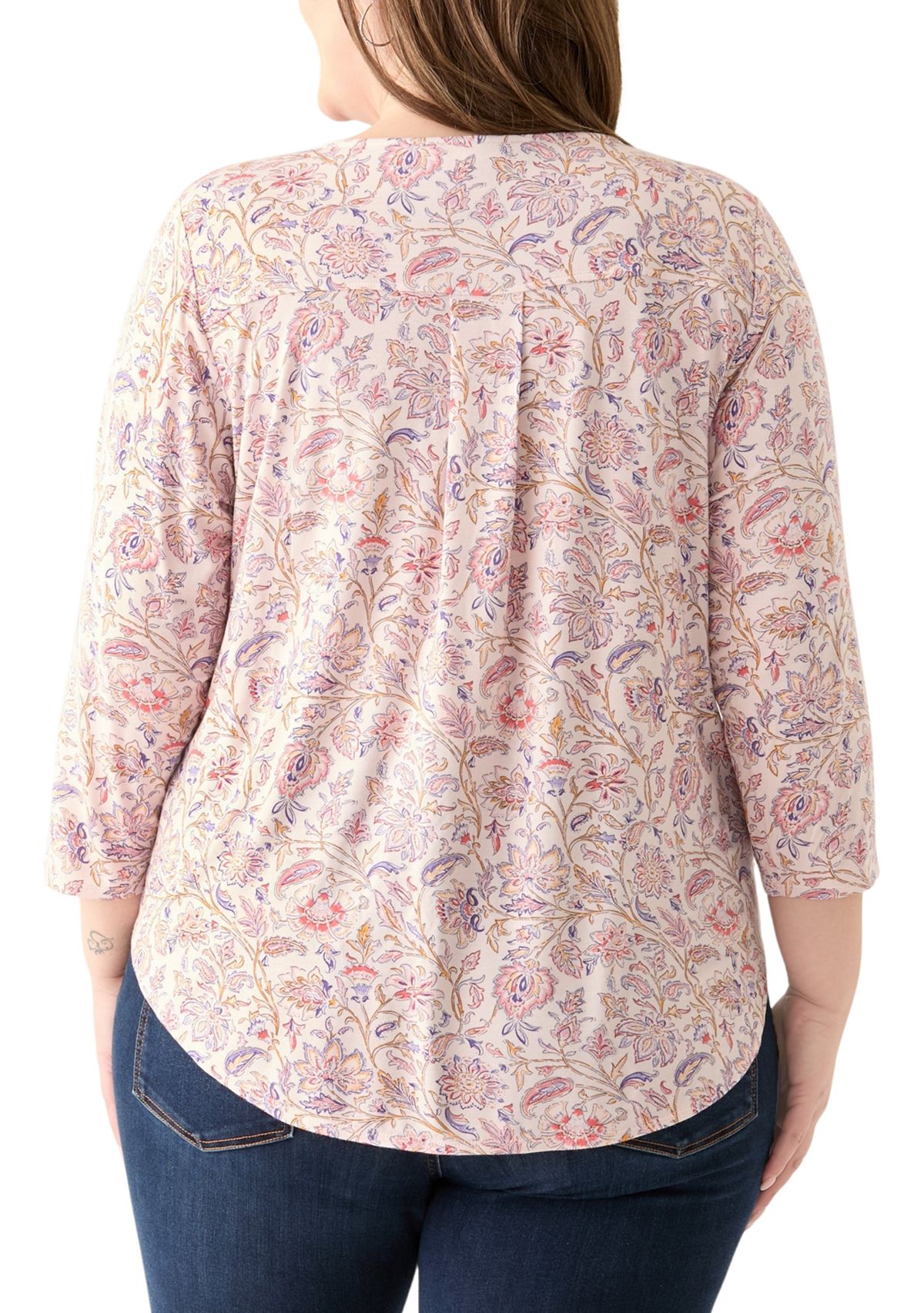 Plus Size 3/4 Sleeve Pleat Back Knit Top