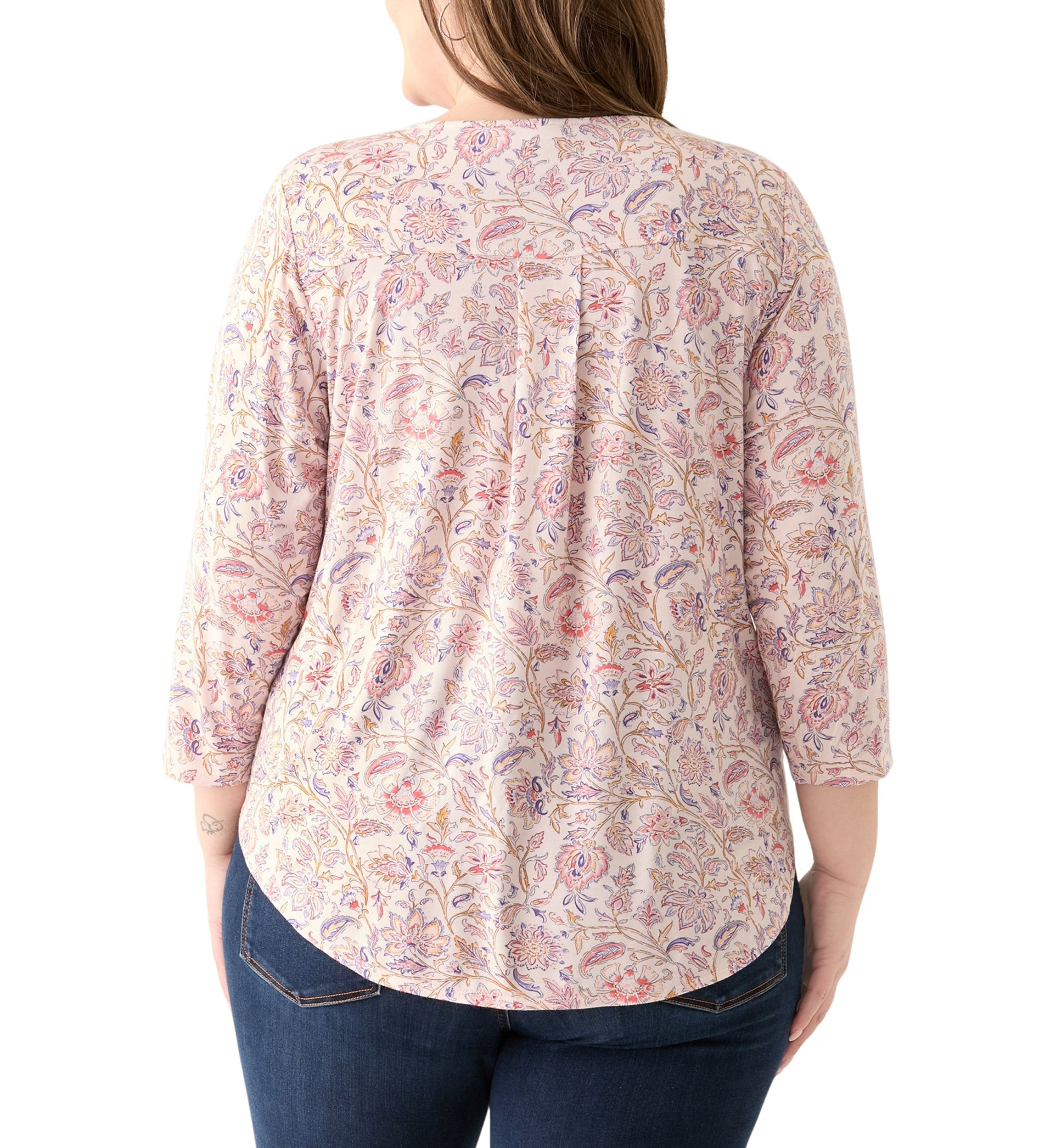 Plus Size 3/4 Sleeve Pleat Back Knit Top