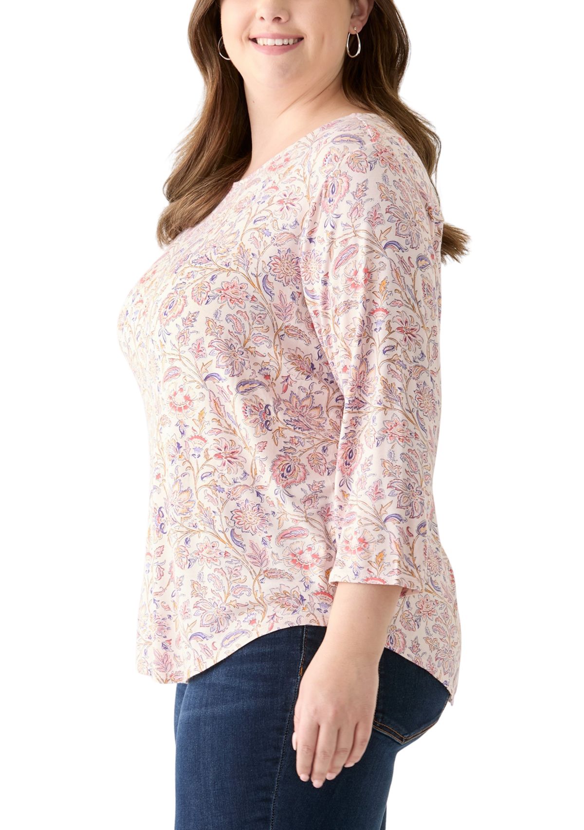 Plus Size 3/4 Sleeve Pleat Back Knit Top