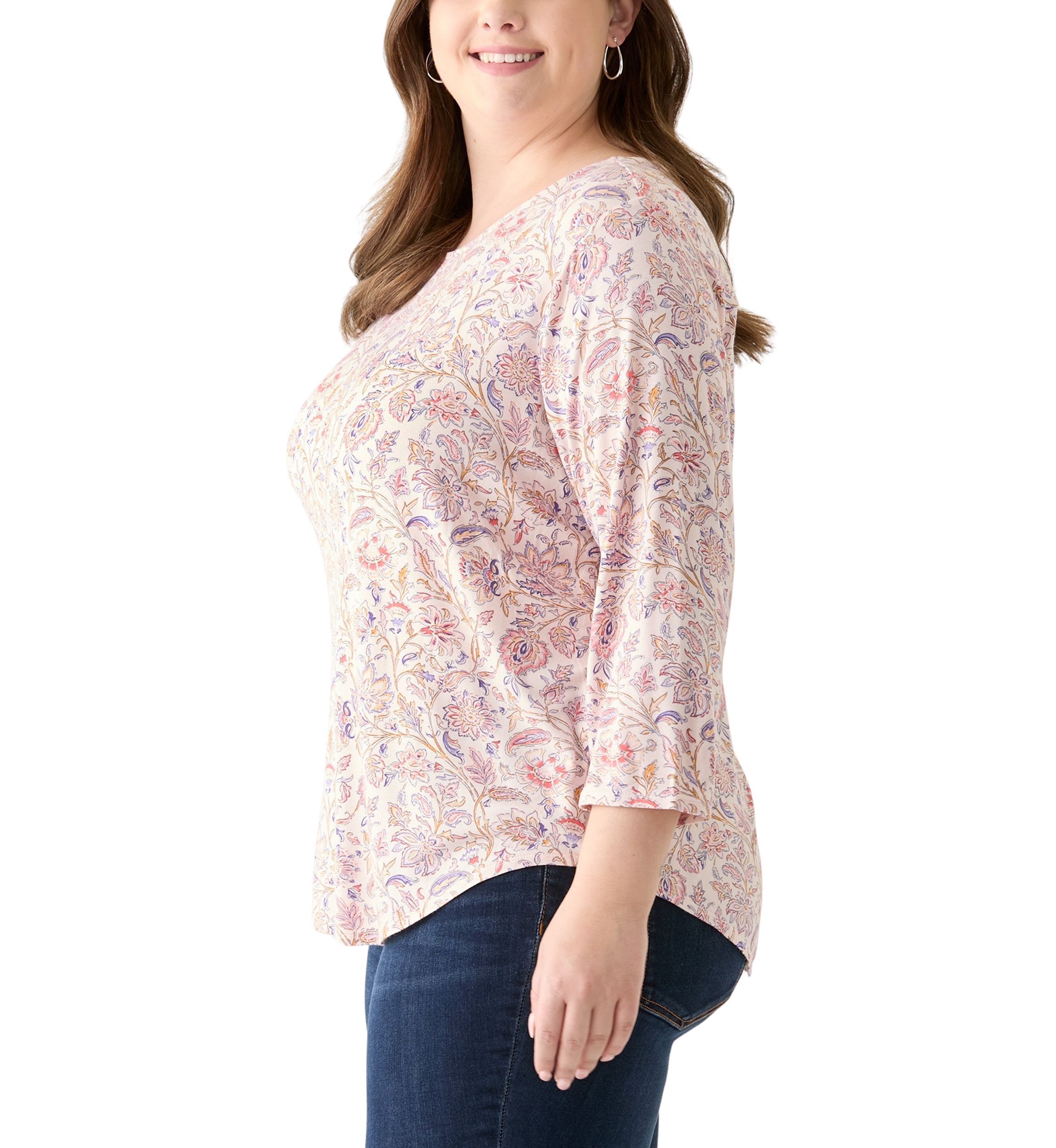 Plus Size 3/4 Sleeve Pleat Back Knit Top