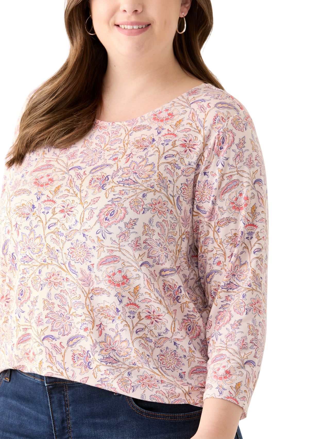 Plus Size 3/4 Sleeve Pleat Back Knit Top