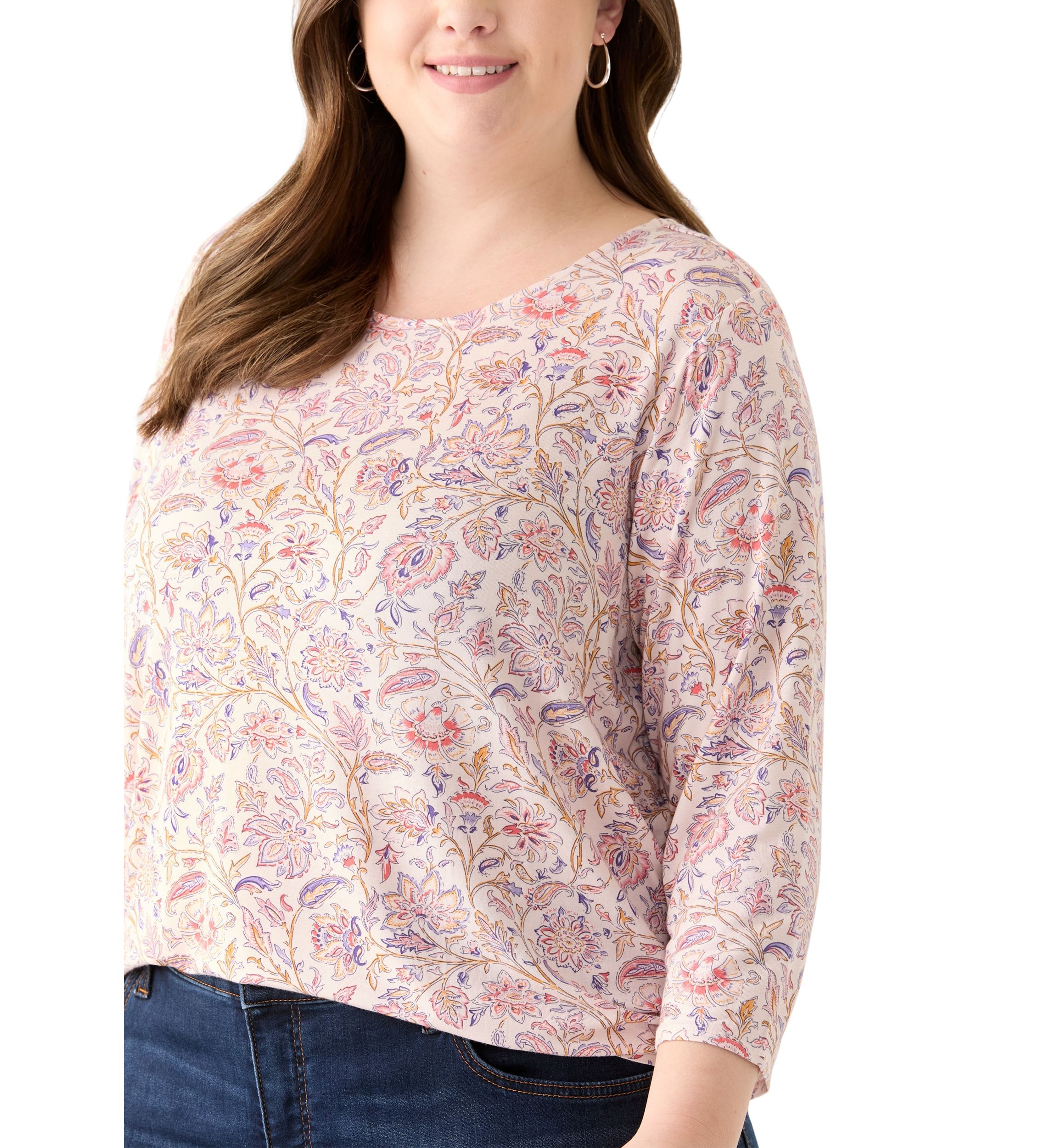 Plus Size 3/4 Sleeve Pleat Back Knit Top