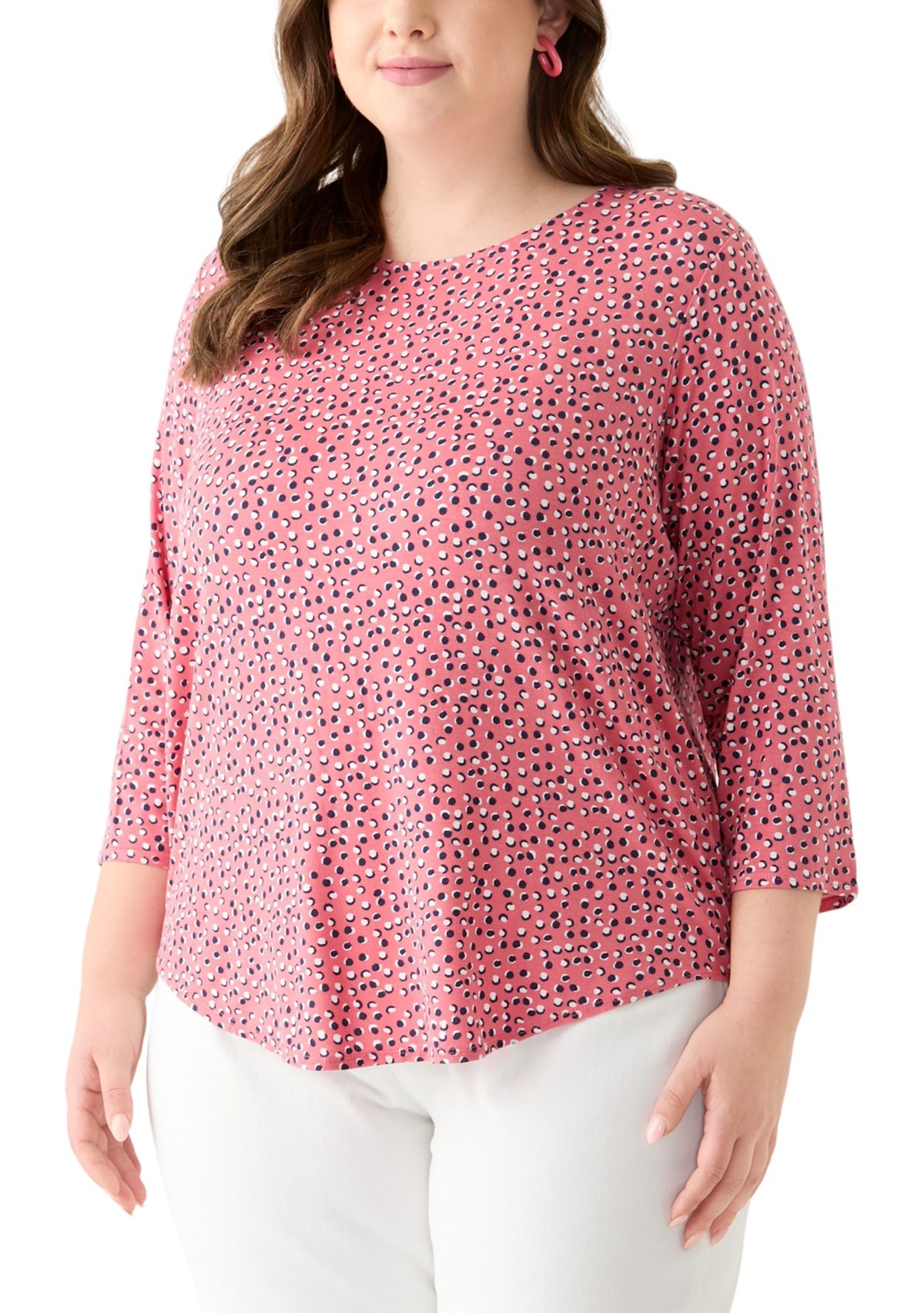 Plus Size 3/4 Sleeve Pleat Back Knit Top