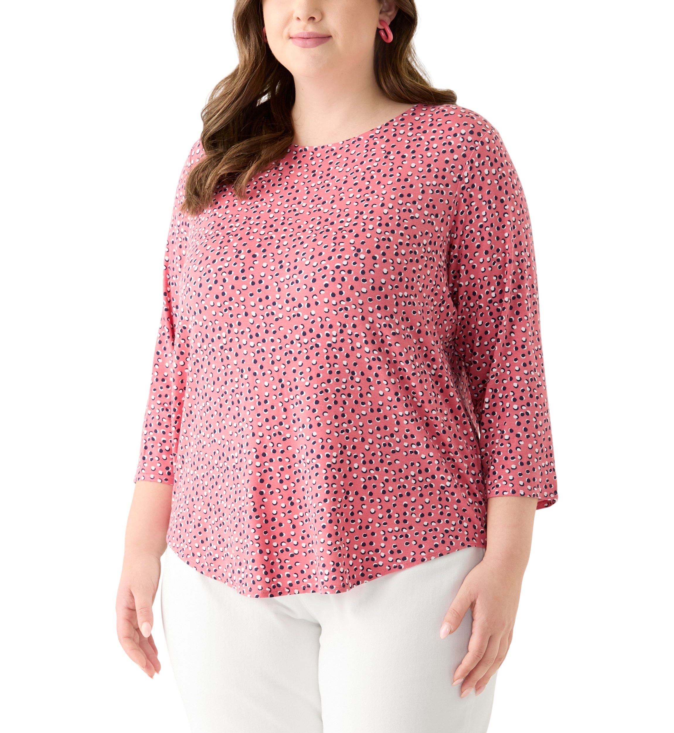 Plus Size 3/4 Sleeve Pleat Back Knit Top