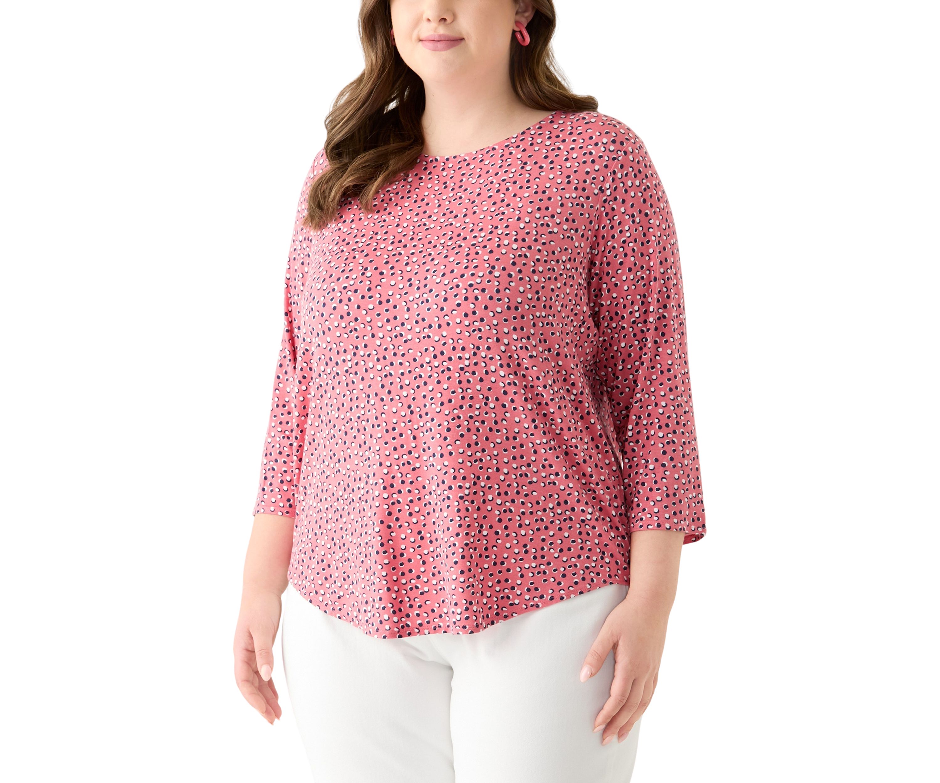 Plus Size 3/4 Sleeve Pleat Back Knit Top