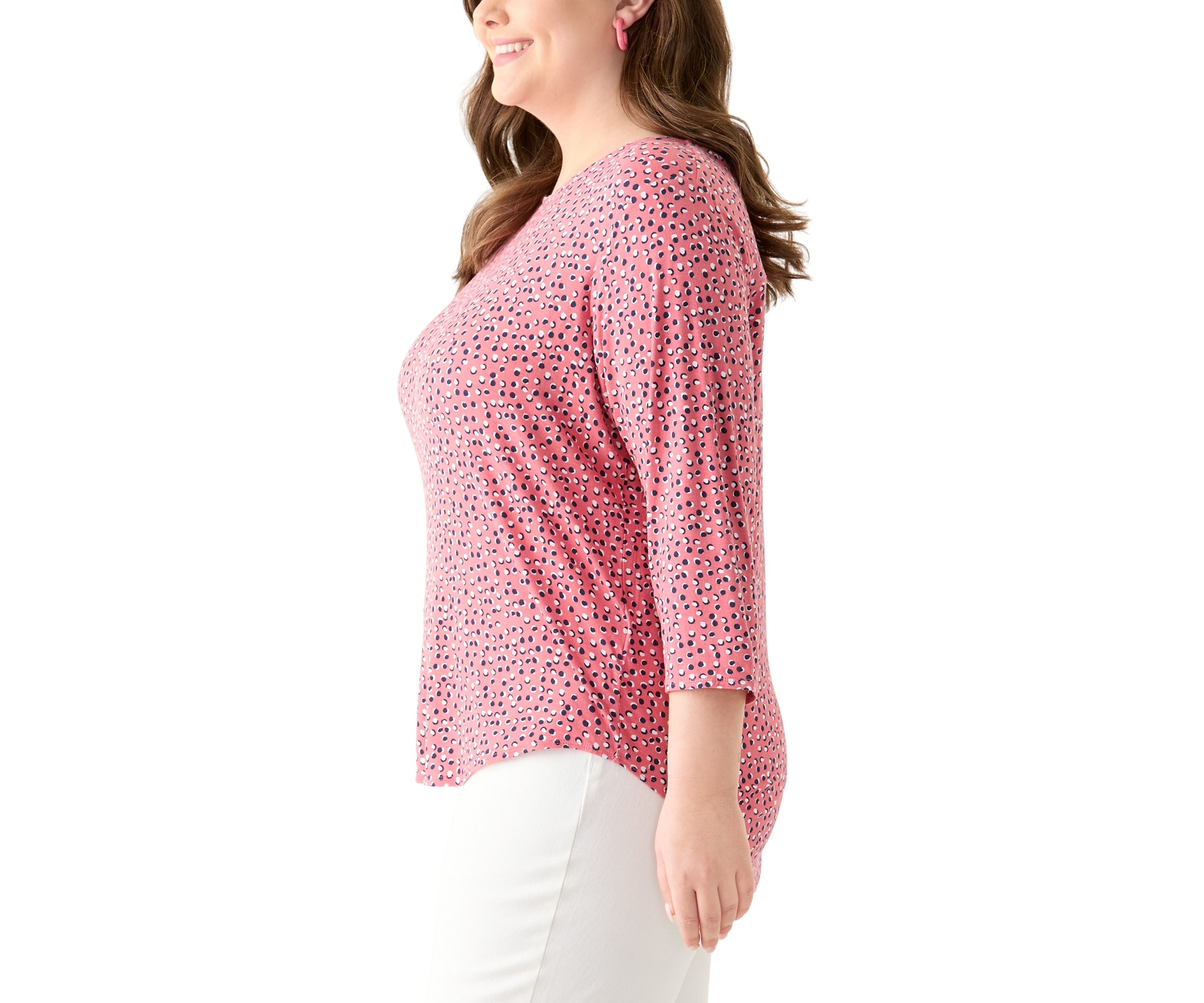 Plus Size 3/4 Sleeve Pleat Back Knit Top