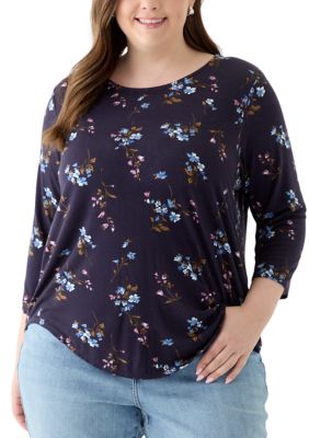 PHILOSOPHY BY REPUBLIC Women's Plus Size 3/4 Sleeve Pleat Back Knit Top, 3X