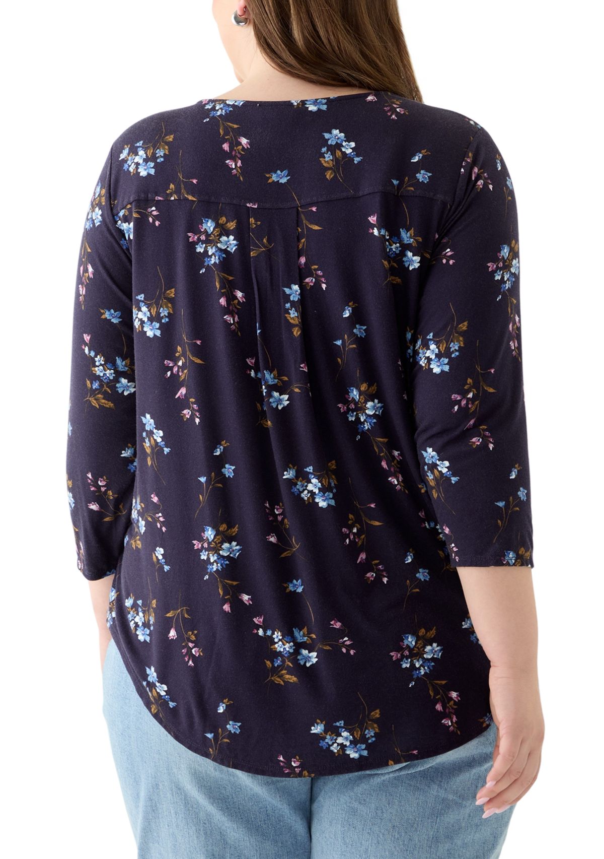 Plus Size 3/4 Sleeve Pleat Back Knit Top