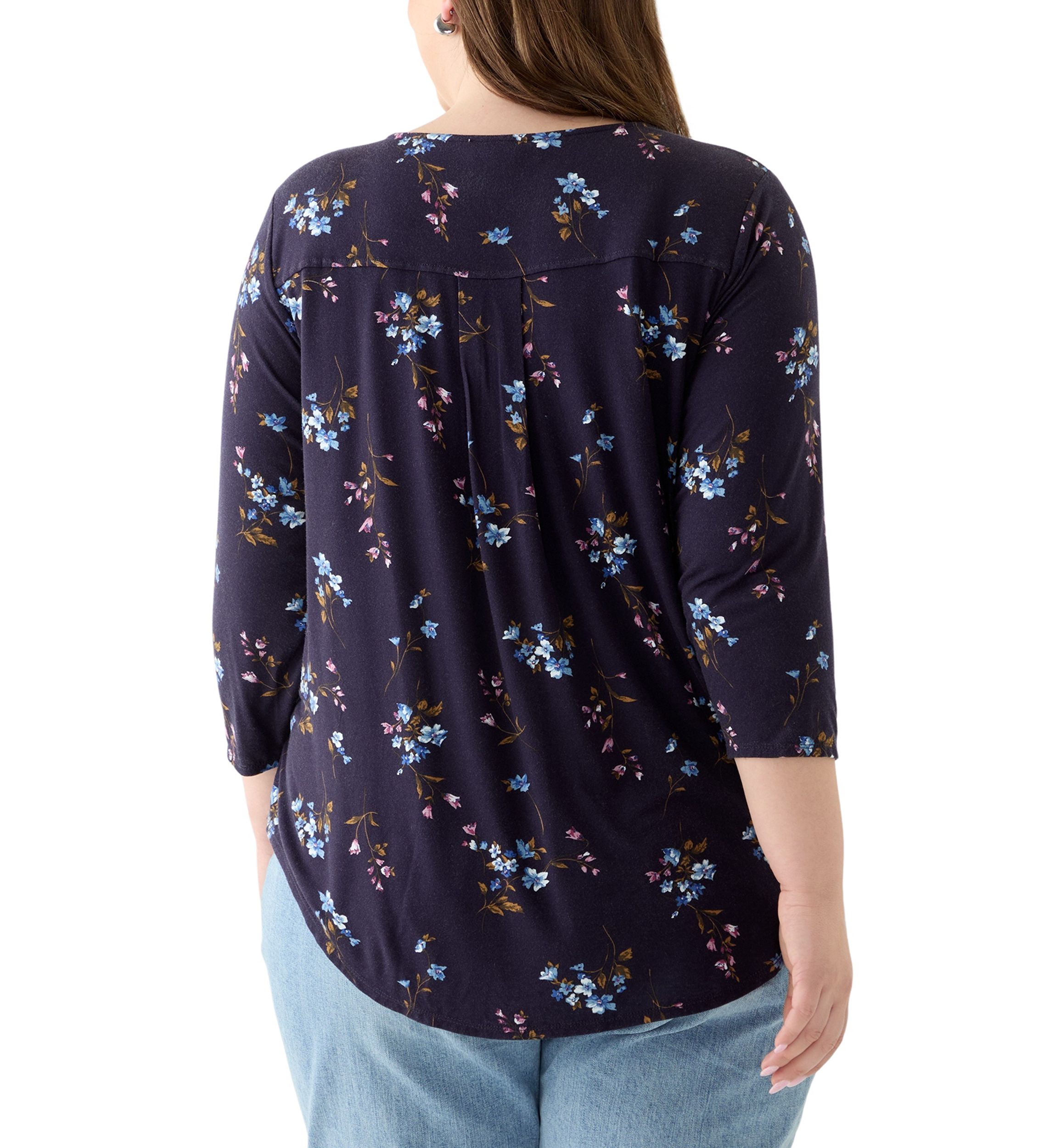 Plus Size 3/4 Sleeve Pleat Back Knit Top