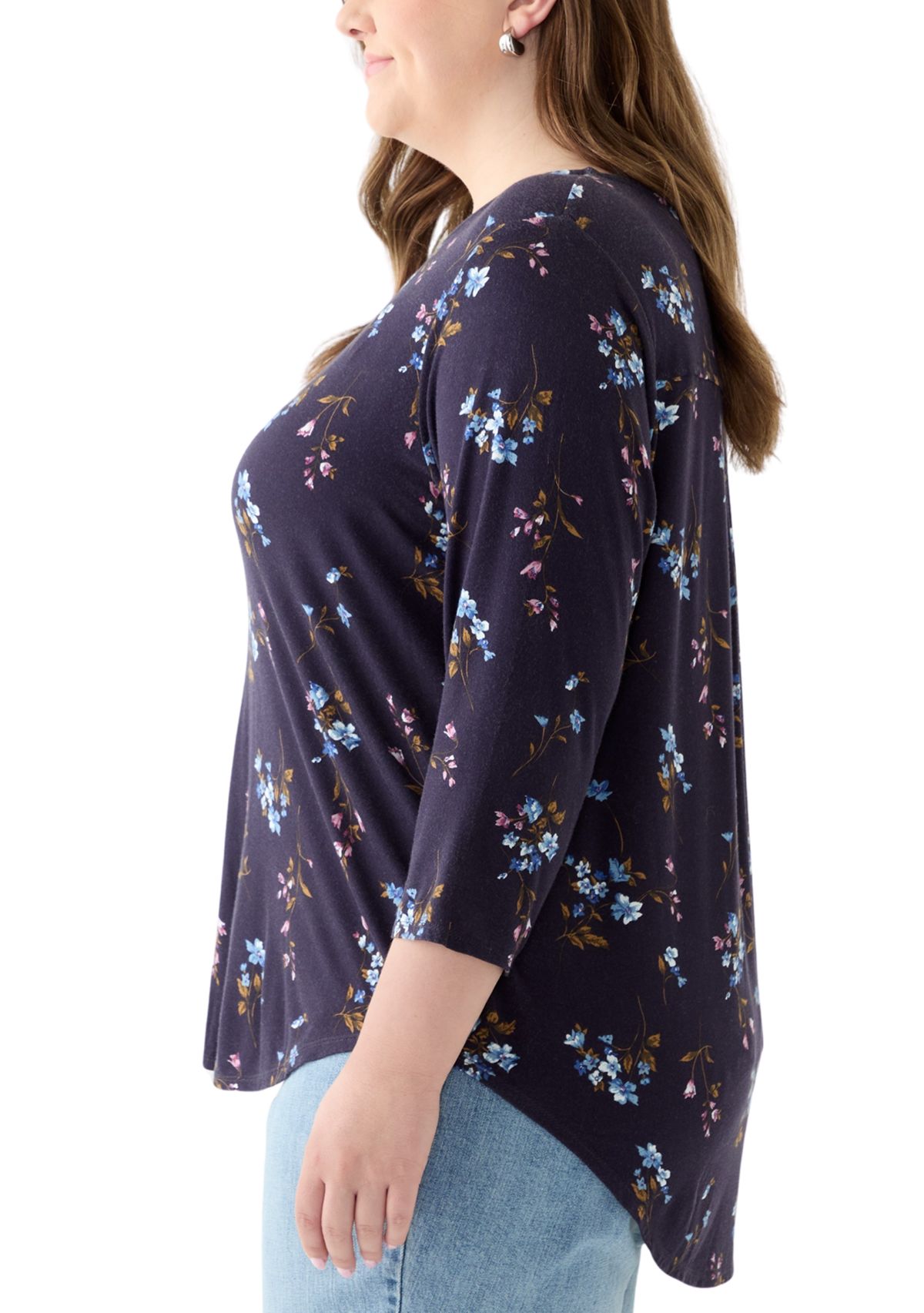 Plus Size 3/4 Sleeve Pleat Back Knit Top