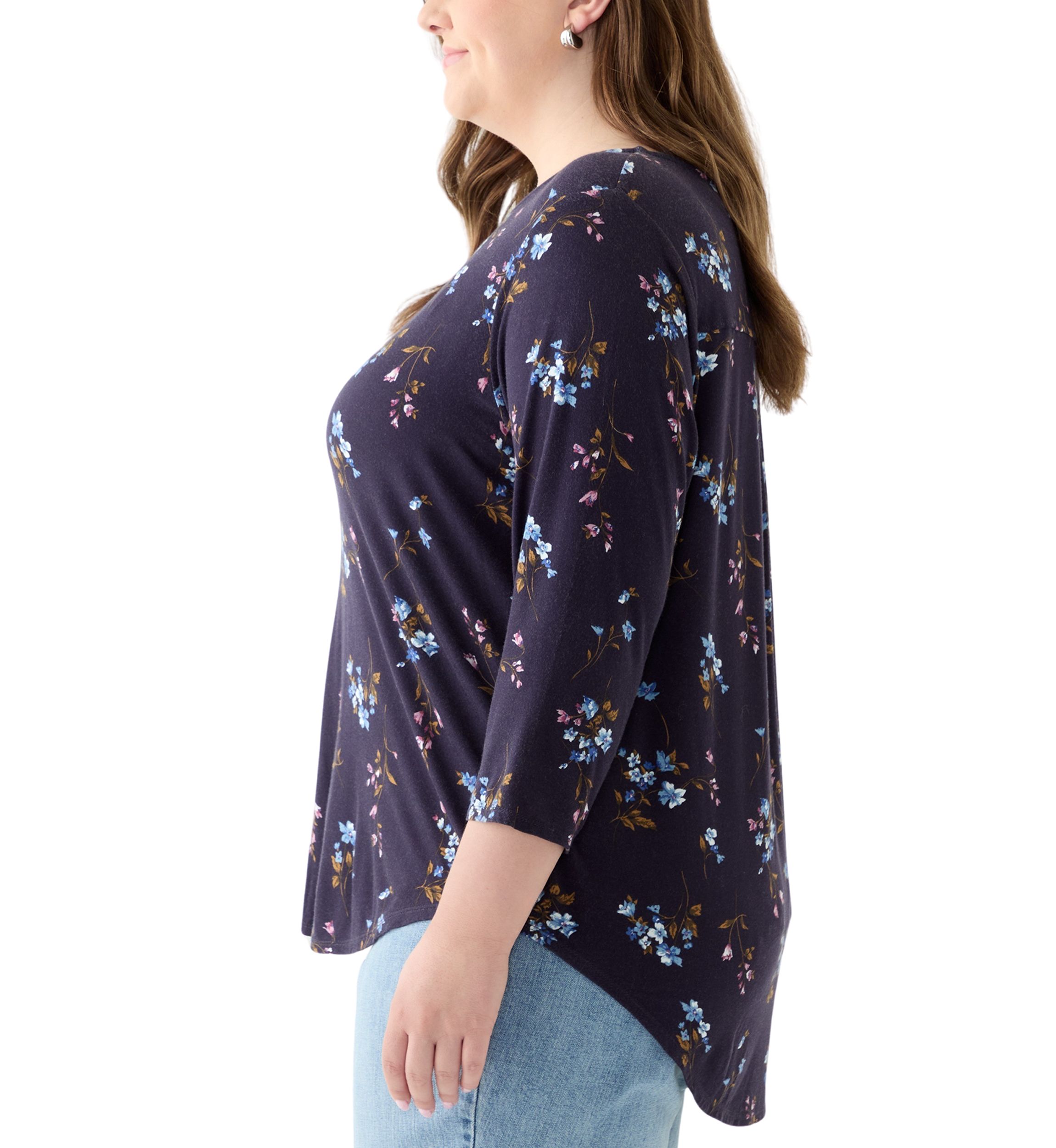 Plus Size 3/4 Sleeve Pleat Back Knit Top