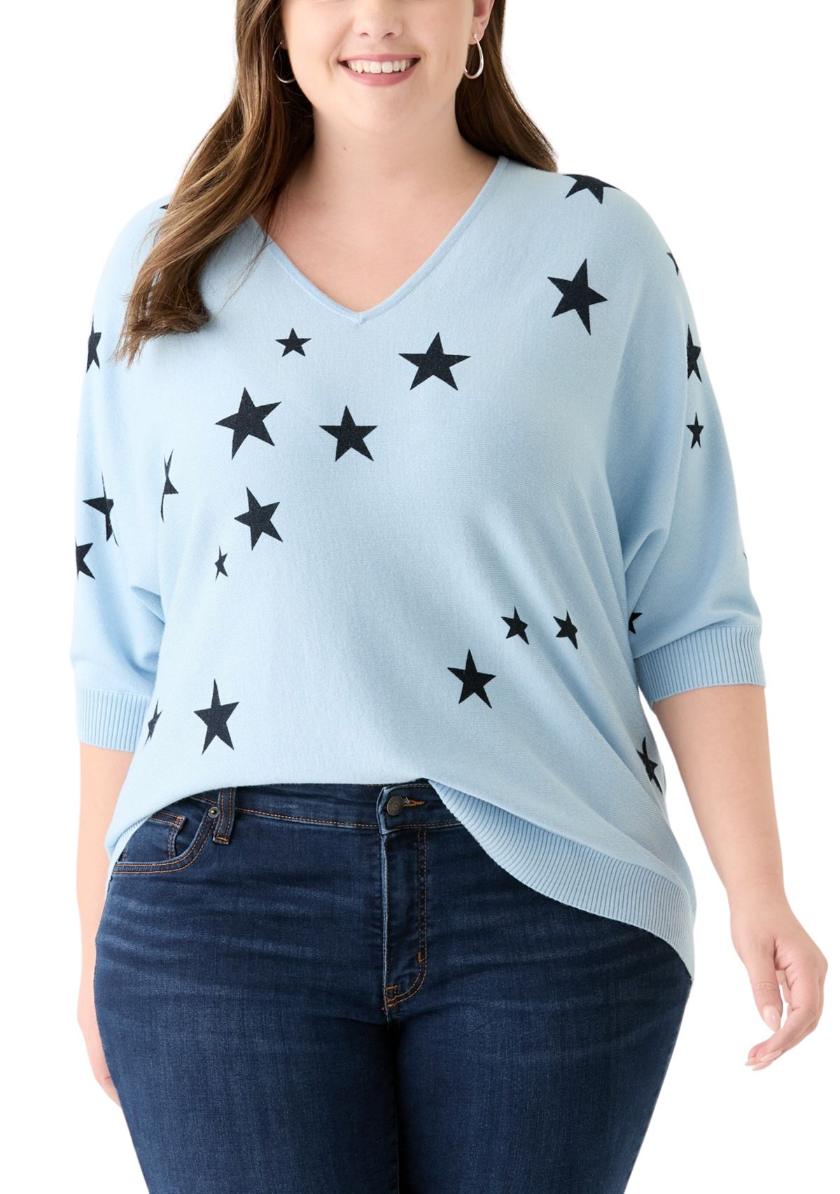 	  Plus Size Elbow Sleeve Knit Sweater 