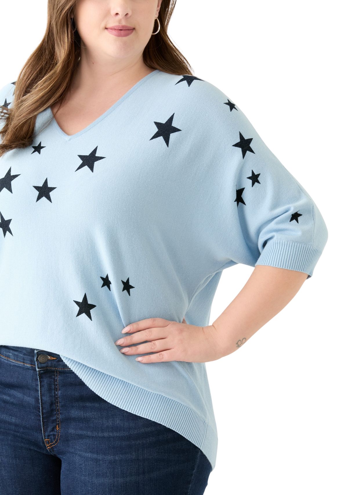 	  Plus Size Elbow Sleeve Knit Sweater 