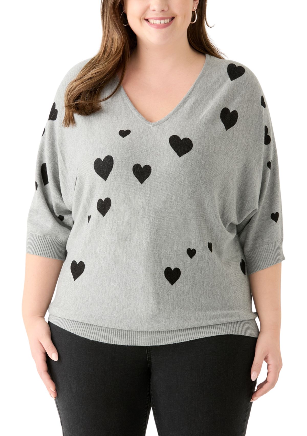 Plus Size Elbow Sleeve Knit Sweater