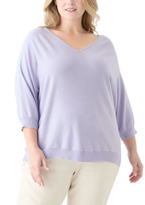 PHILOSOPHY BY REPUBLIC Women's Plus Size 3/4 Sleeve V-Neck Knit Sweater, Lilac, 3X