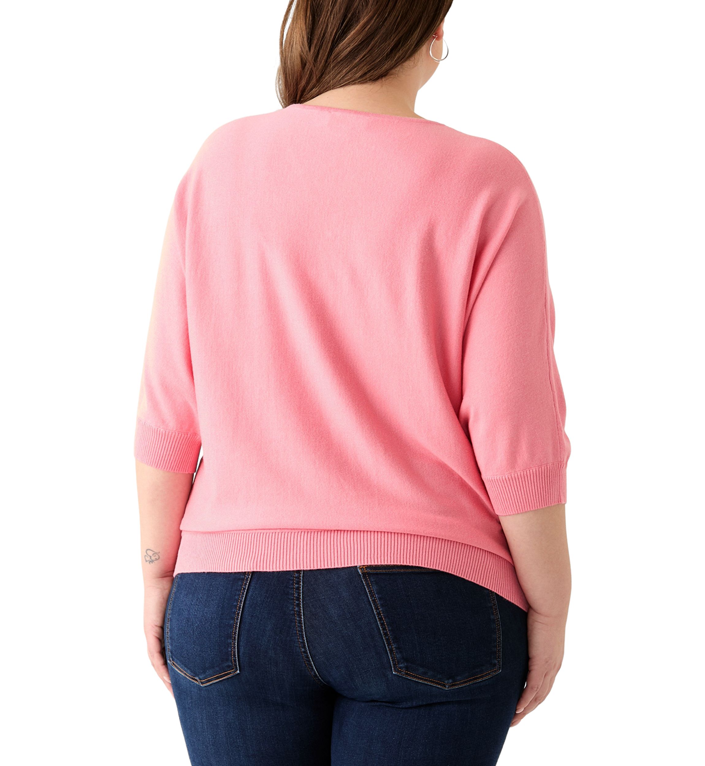 Plus Size 3/4 Sleeve V-Neck Knit Sweater