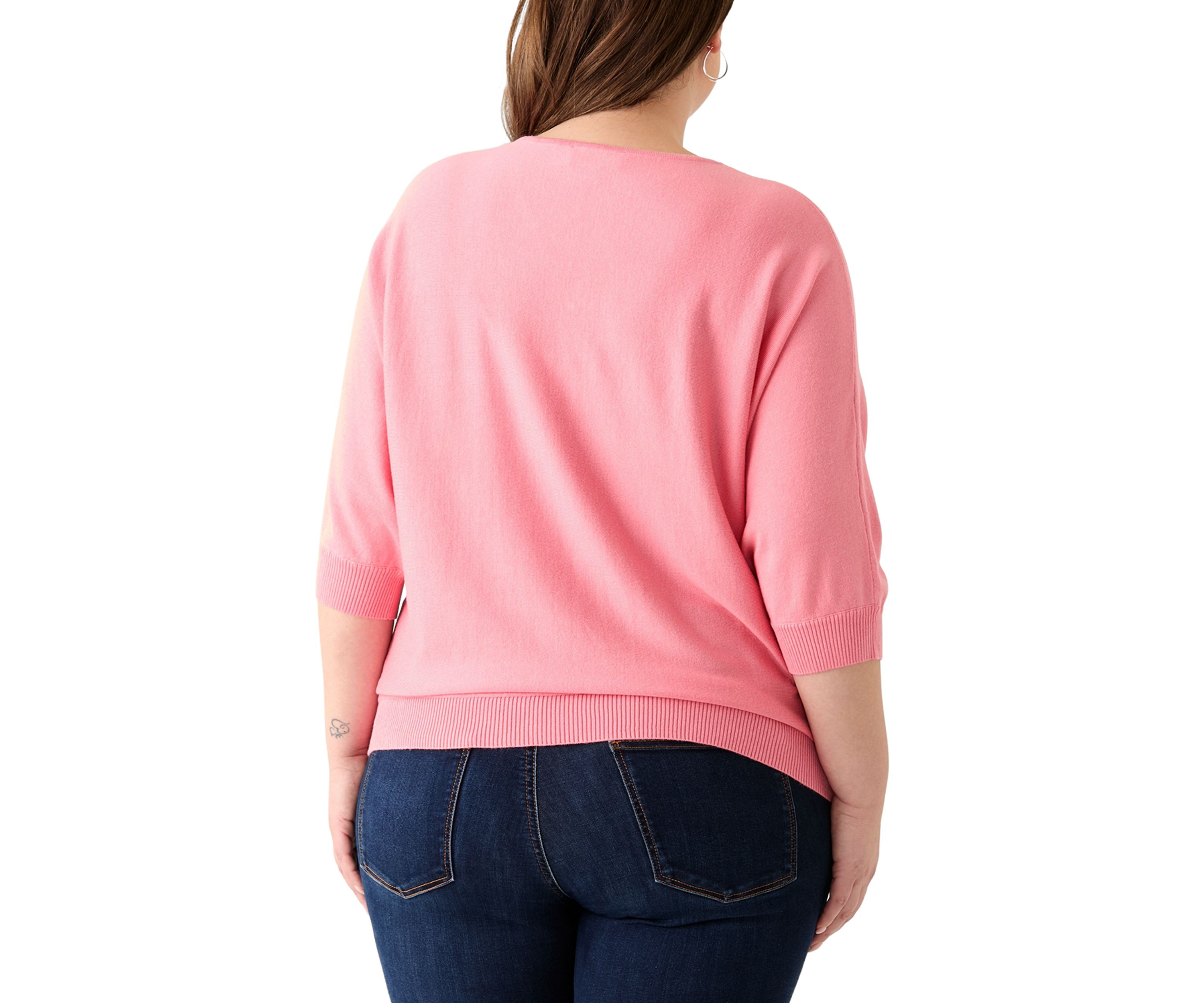 Plus Size 3/4 Sleeve V-Neck Knit Sweater
