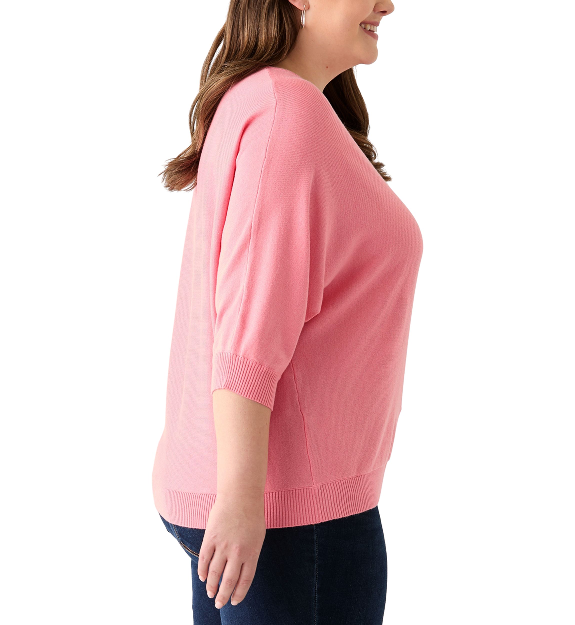 Plus Size 3/4 Sleeve V-Neck Knit Sweater