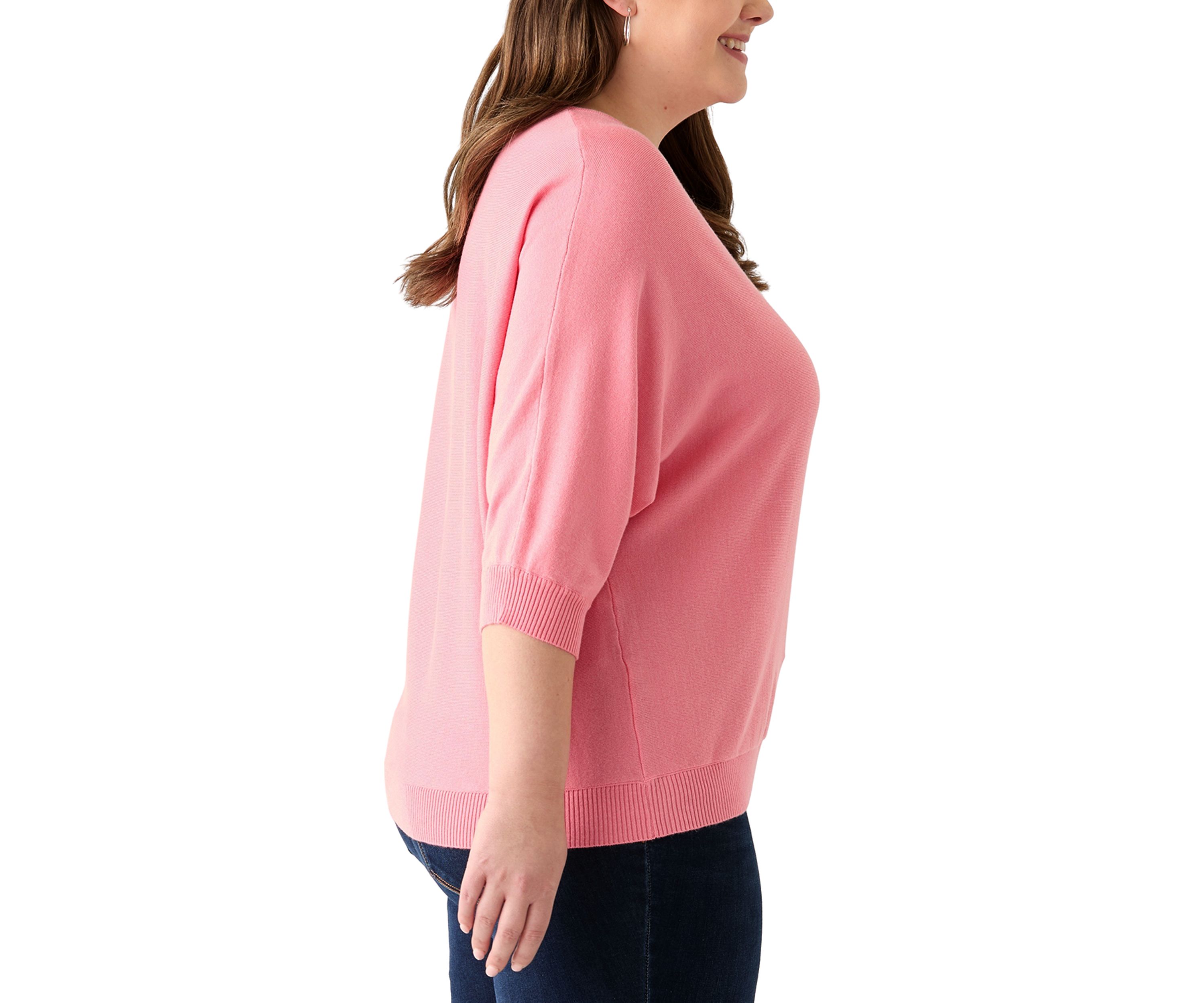 Plus Size 3/4 Sleeve V-Neck Knit Sweater