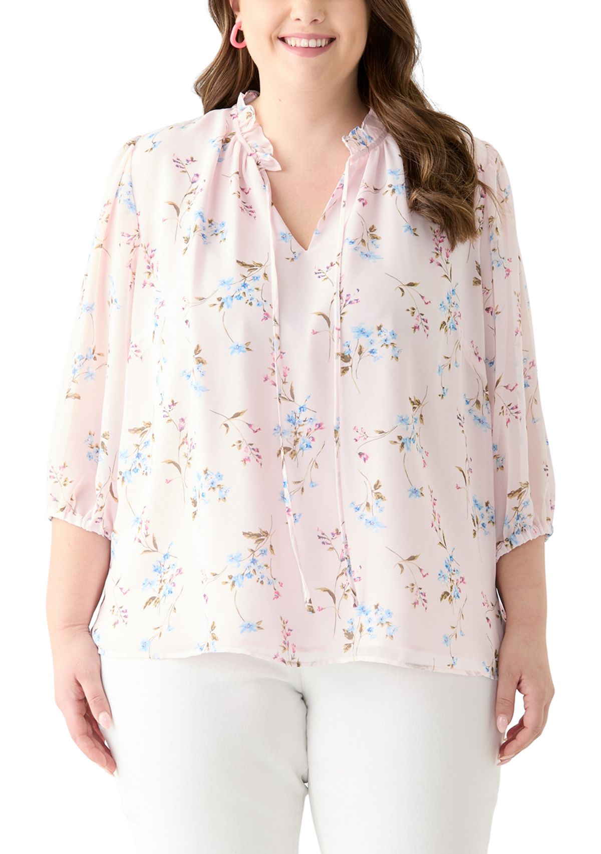 Plus Size 3/4 Chiffon Sleeve Woven Blouse