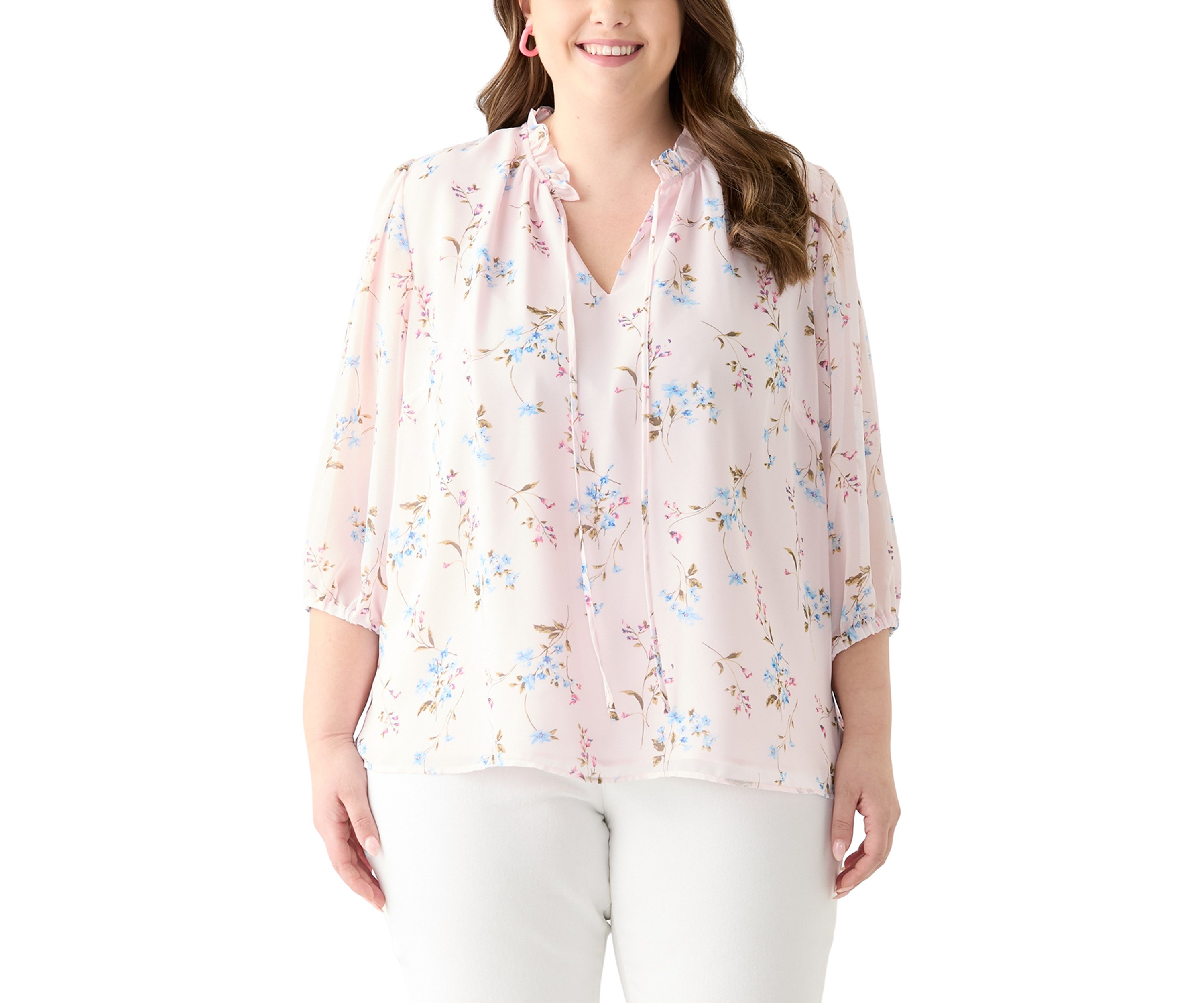 Plus Size 3/4 Chiffon Sleeve Woven Blouse
