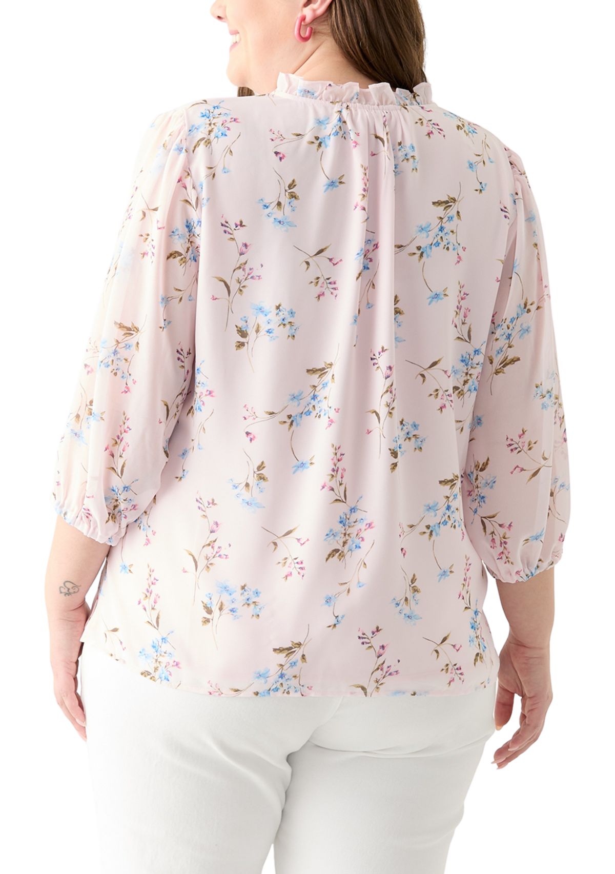 Plus Size 3/4 Chiffon Sleeve Woven Blouse