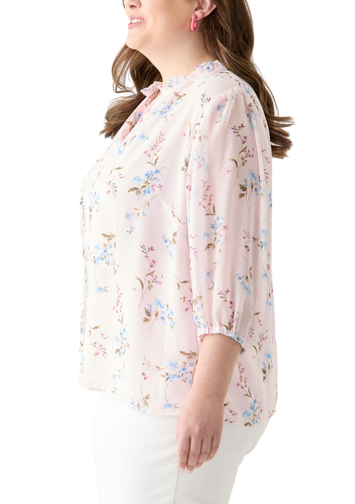 Plus Size 3/4 Chiffon Sleeve Woven Blouse