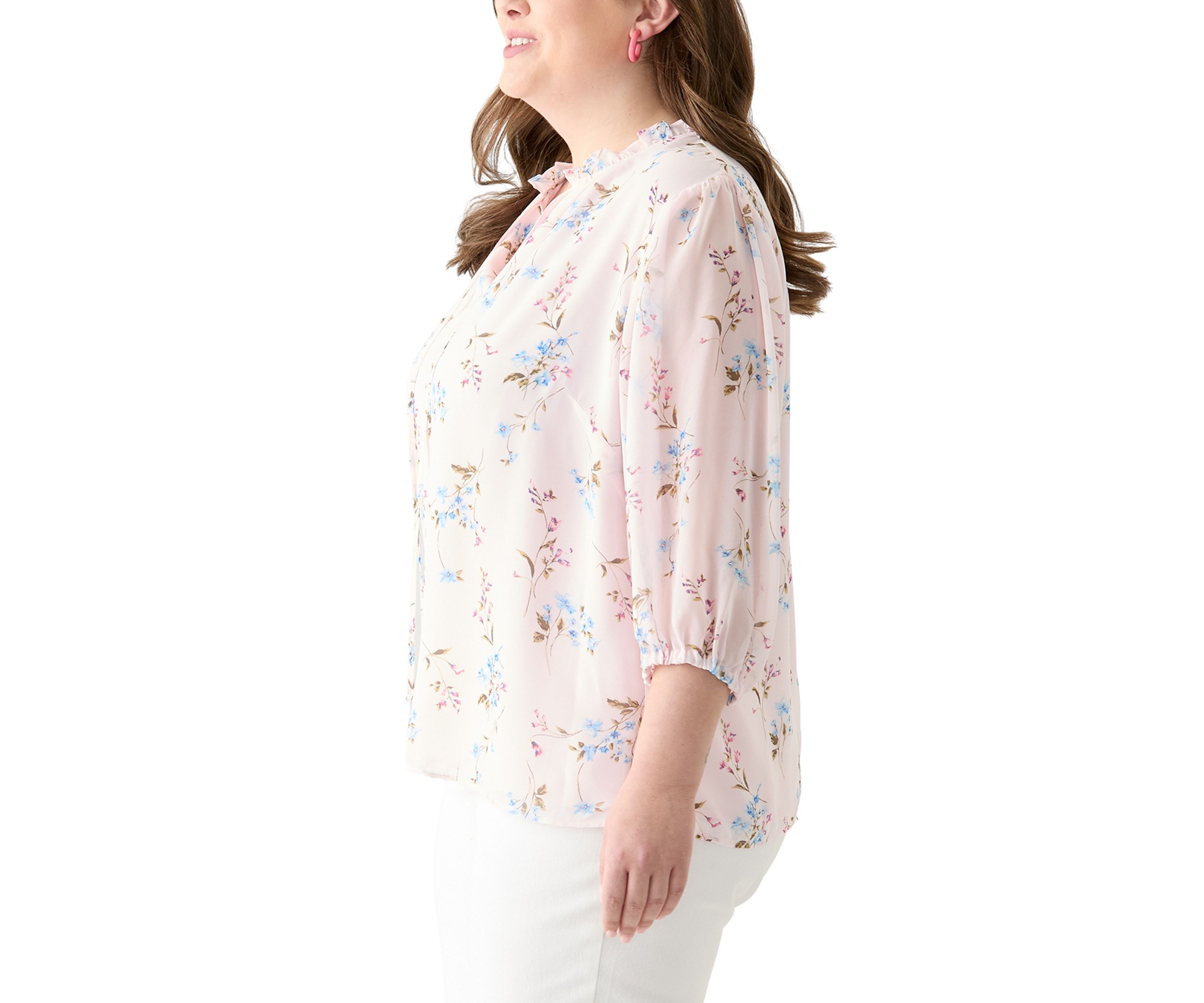 Plus Size 3/4 Chiffon Sleeve Woven Blouse