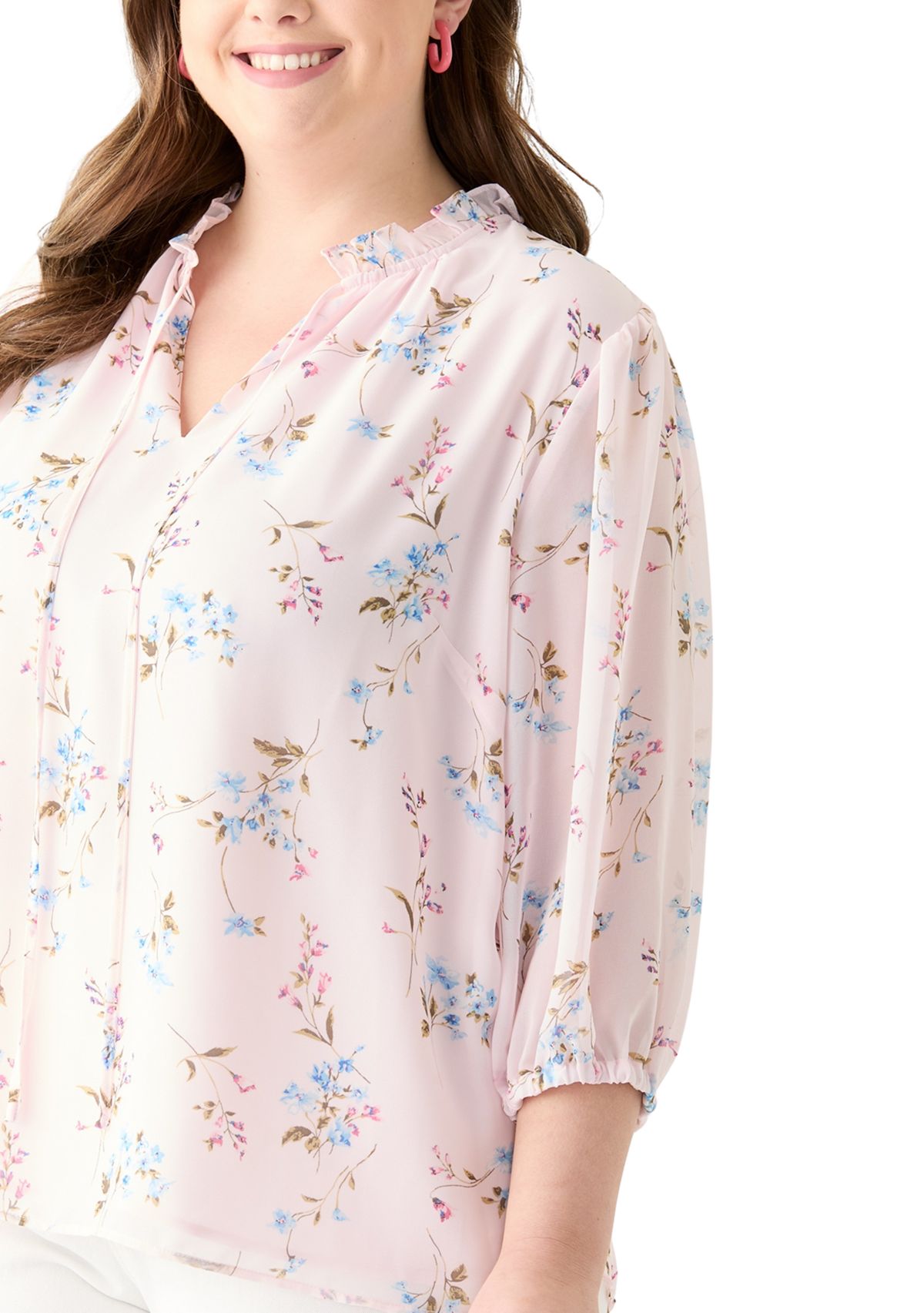 Plus Size 3/4 Chiffon Sleeve Woven Blouse