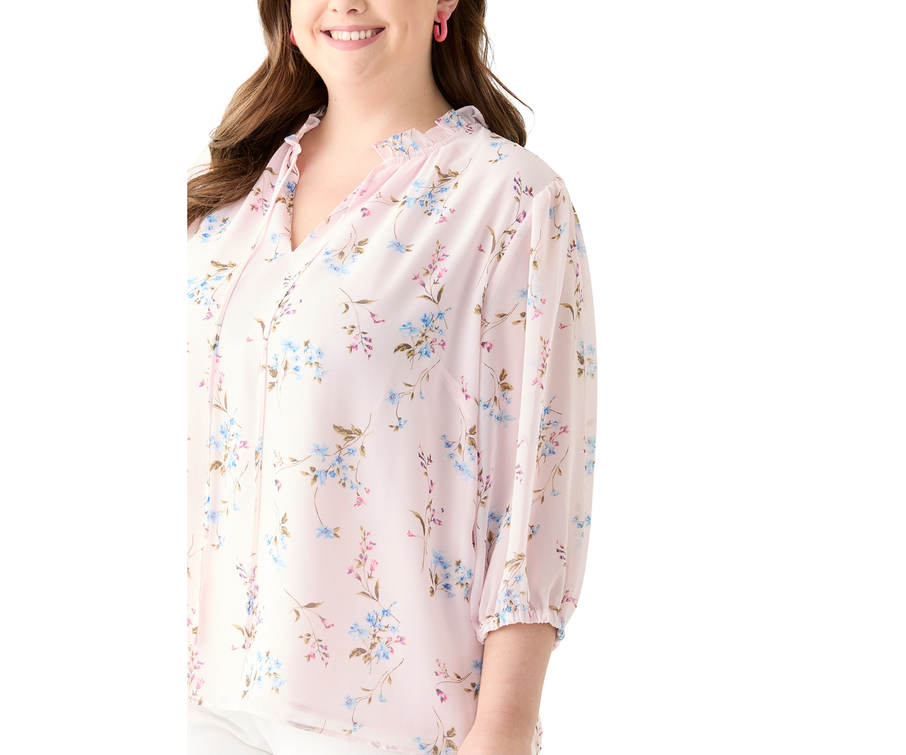 Plus Size 3/4 Chiffon Sleeve Woven Blouse