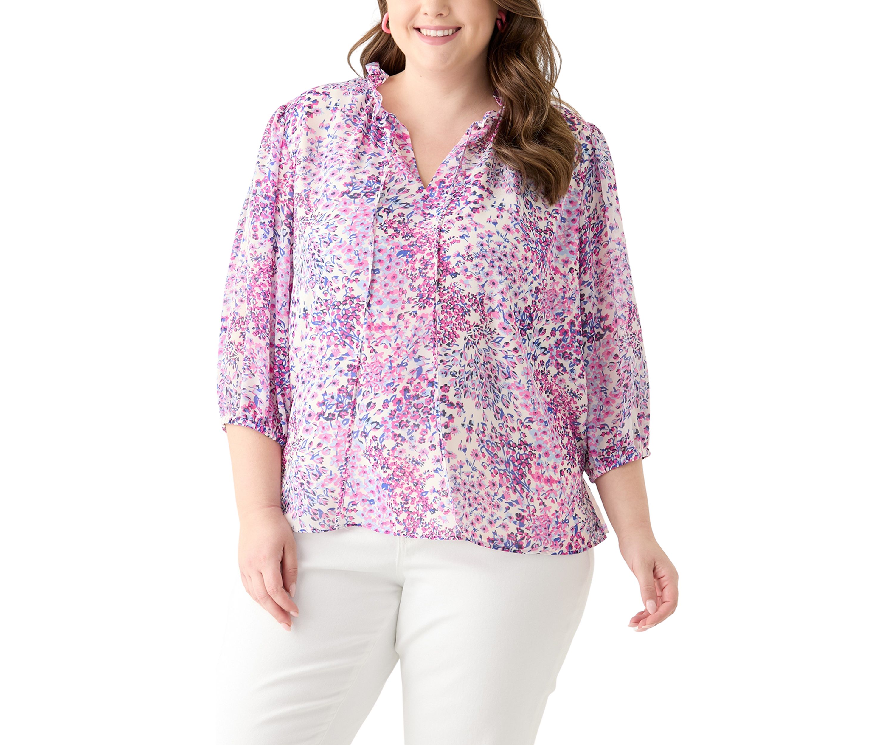Plus Size 3/4 Chiffon Sleeve Woven Blouse 