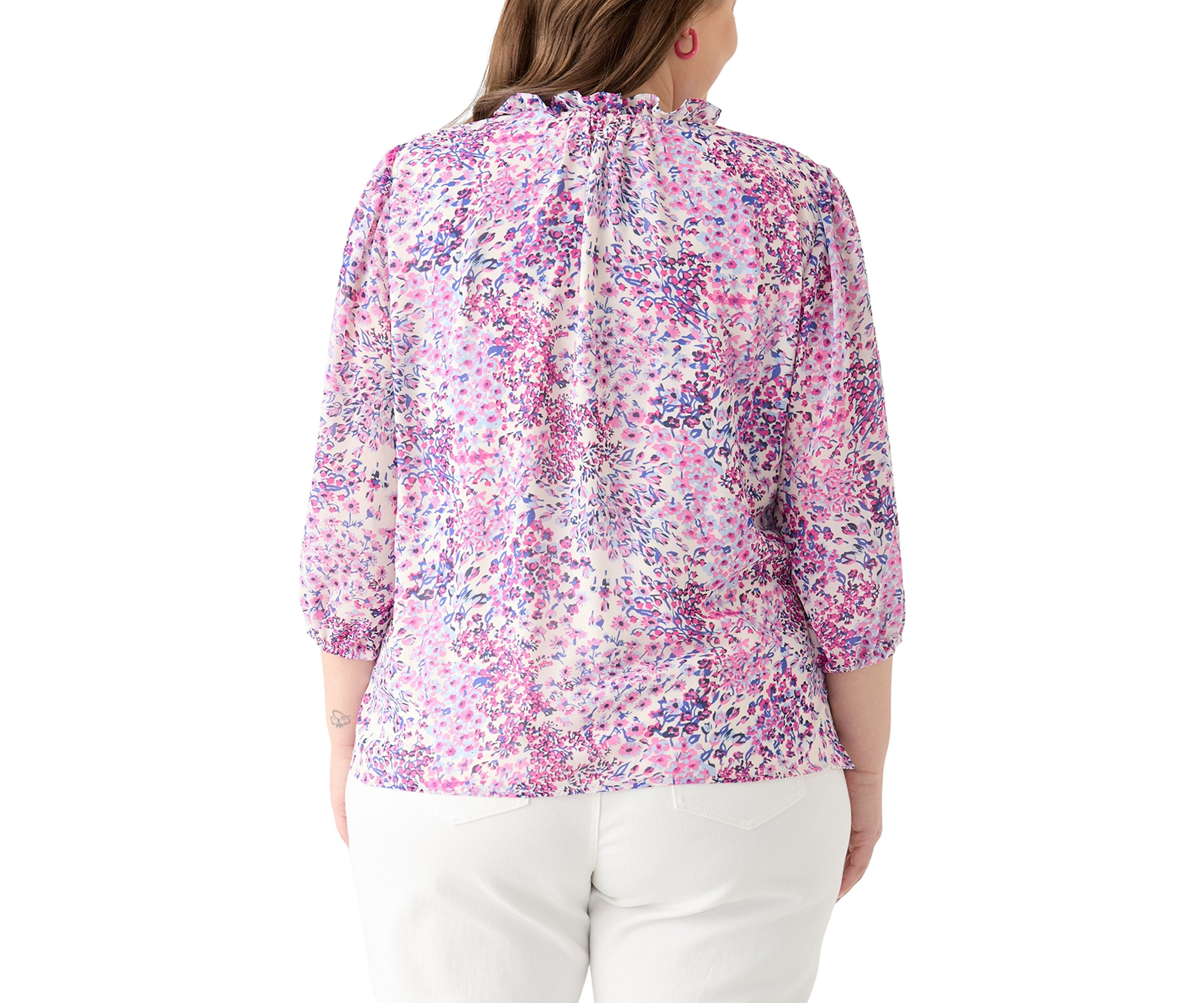 Plus Size 3/4 Chiffon Sleeve Woven Blouse 