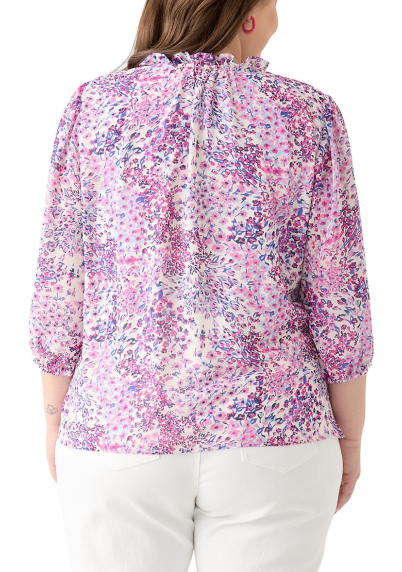Plus Size 3/4 Chiffon Sleeve Woven Blouse 