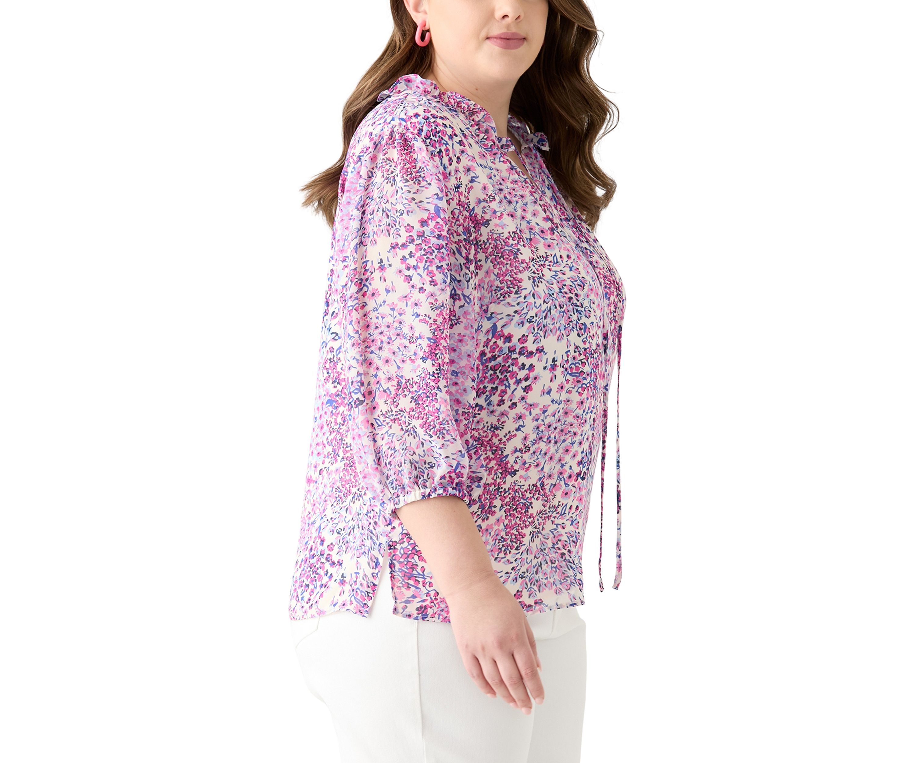 Plus Size 3/4 Chiffon Sleeve Woven Blouse 