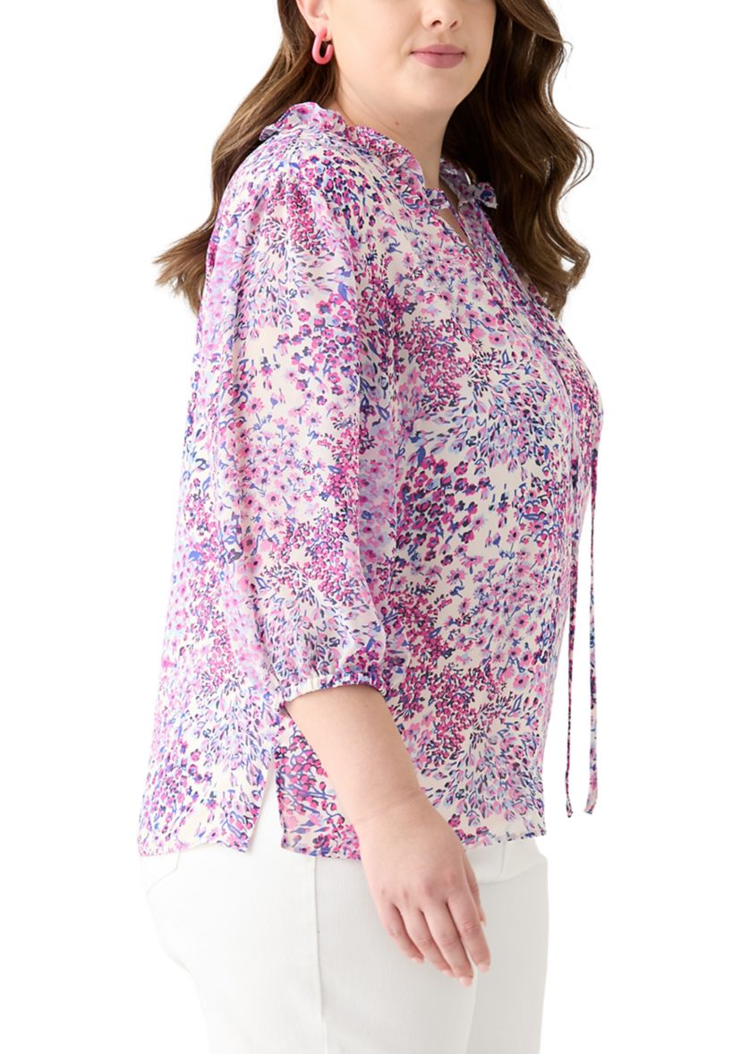 Plus Size 3/4 Chiffon Sleeve Woven Blouse 
