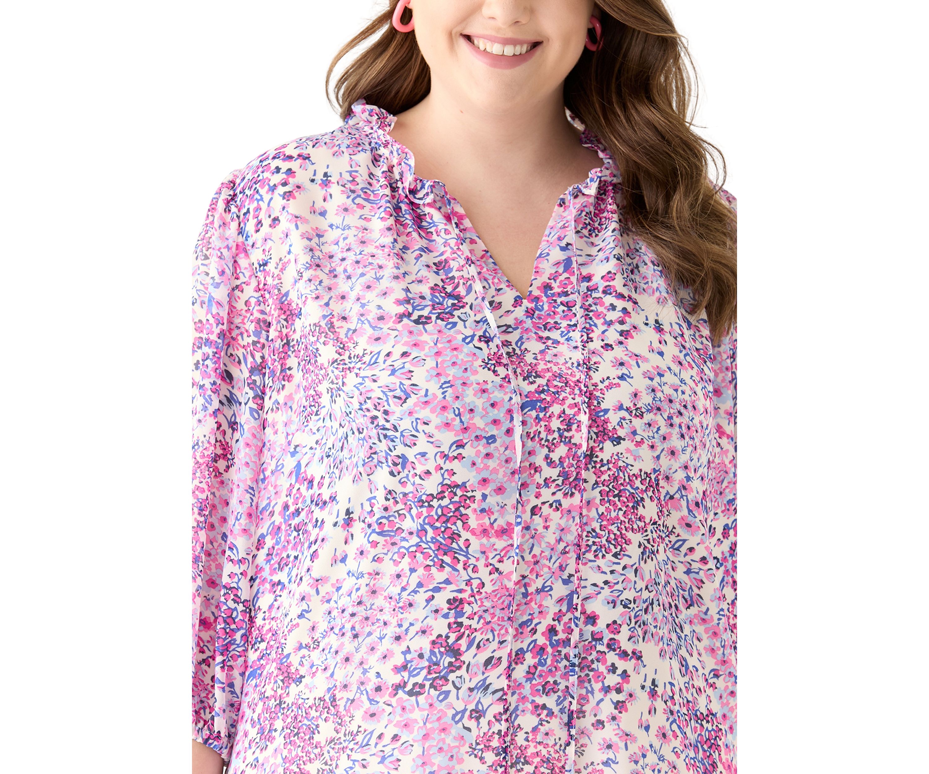 Plus Size 3/4 Chiffon Sleeve Woven Blouse 