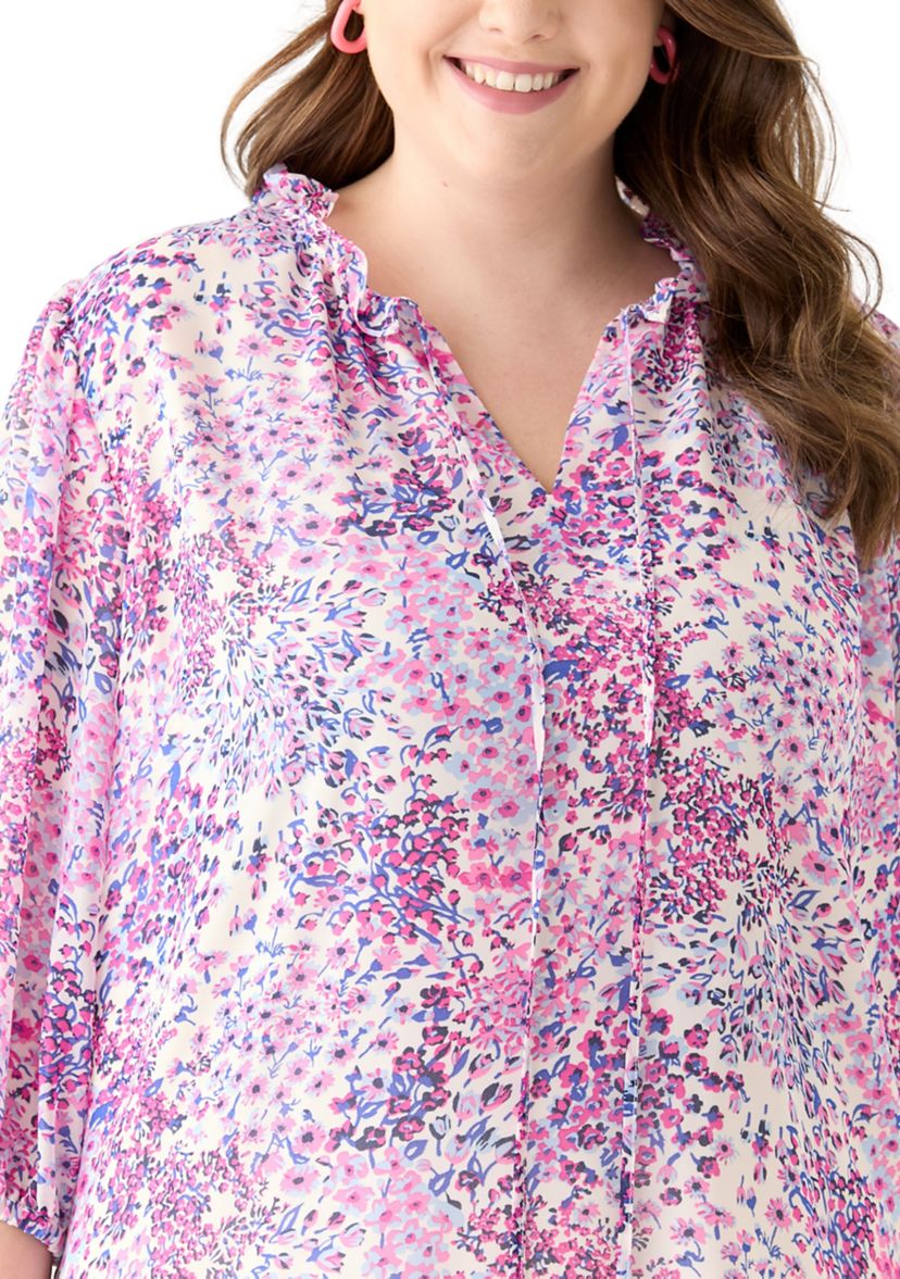 Plus Size 3/4 Chiffon Sleeve Woven Blouse 