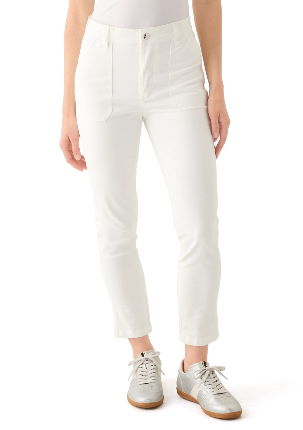 Petite Button Front Utility Ankle Slit Pants 